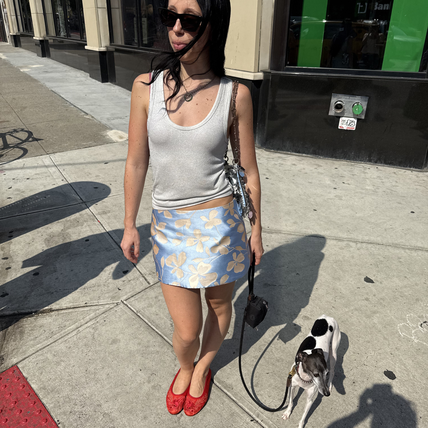 The Ava Mini Skirt in Baby Blue Floral Jacquard