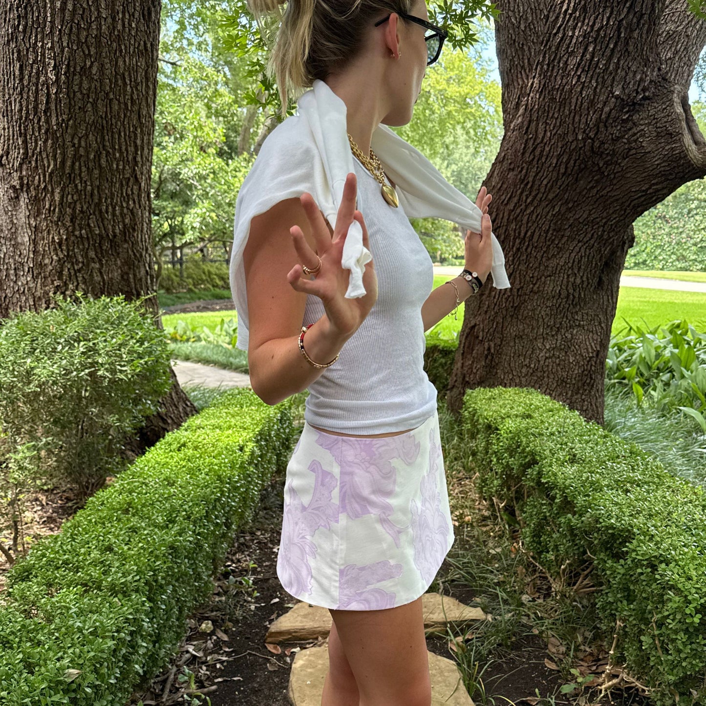 Mini Ava Skirt in Lilac Jacquard Fil Coup