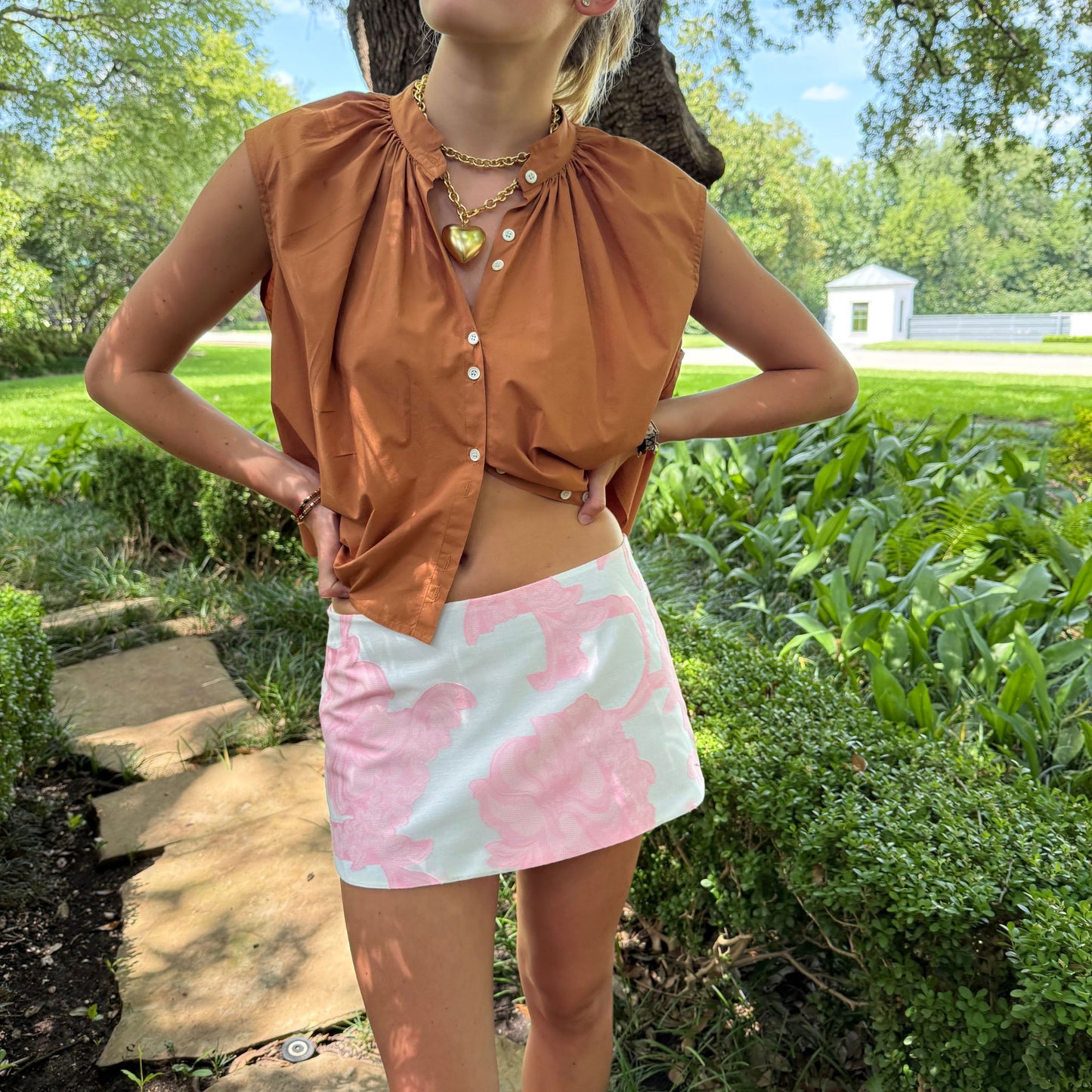 Mini Ava Skirt in Pink Jacquard Fil Coup