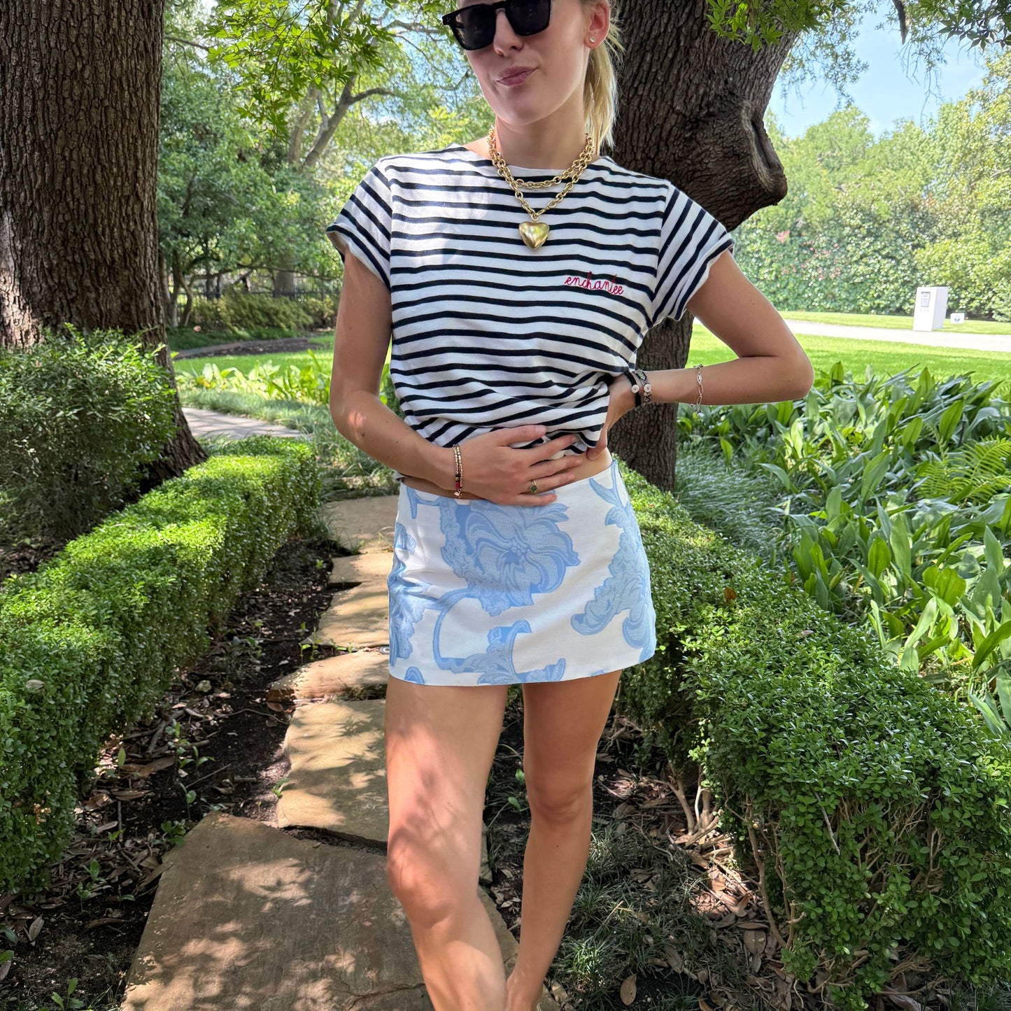 Mini Ava Skirt in Blue Jacquard Fil Coup