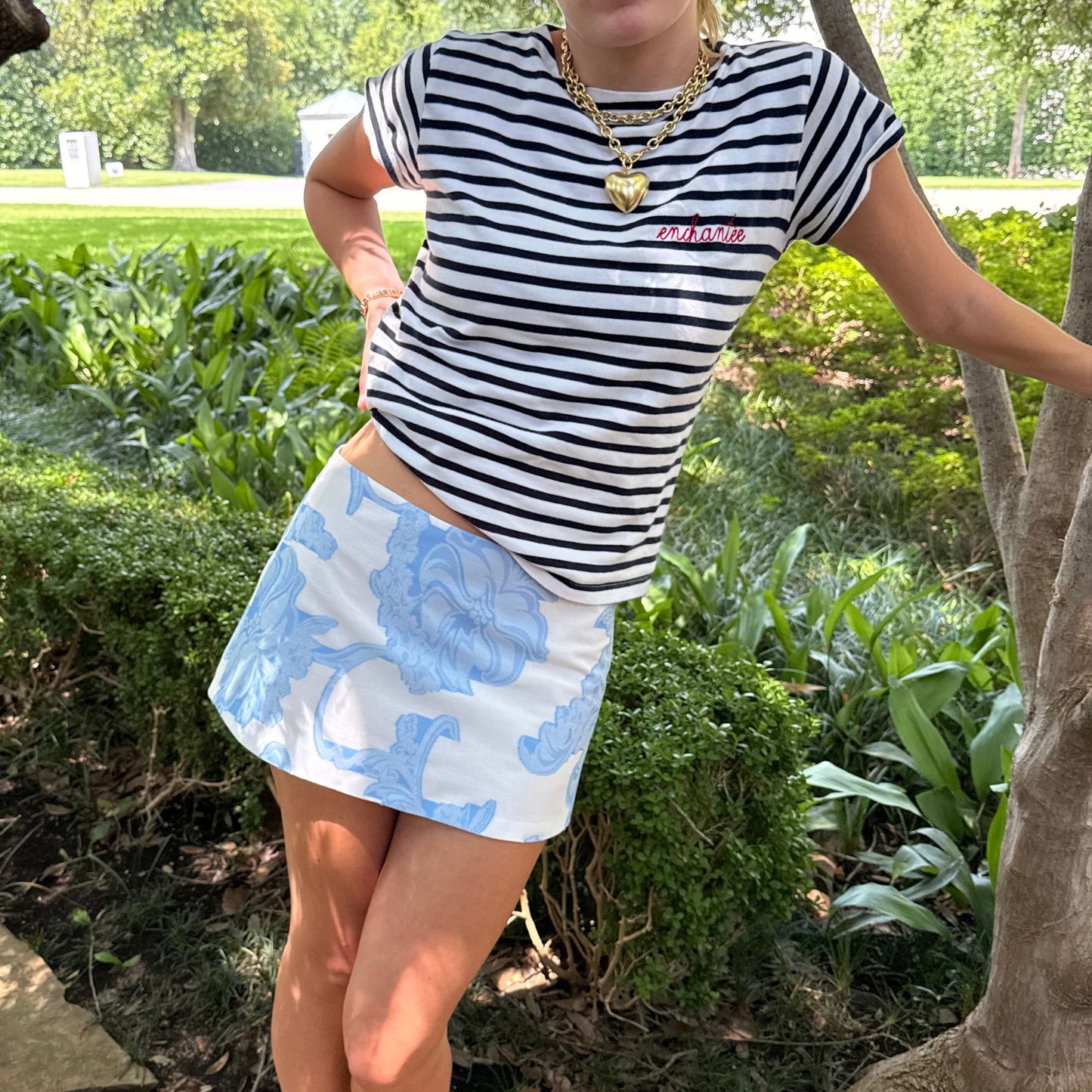 Mini Ava Skirt in Blue Jacquard Fil Coup