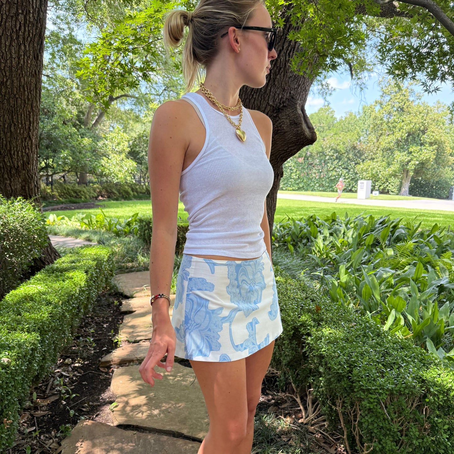 Mini Ava Skirt in Blue Jacquard Fil Coup