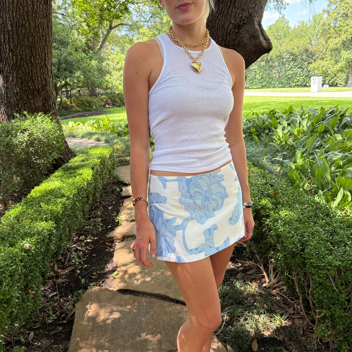Mini Ava Skirt in Blue Jacquard Fil Coup