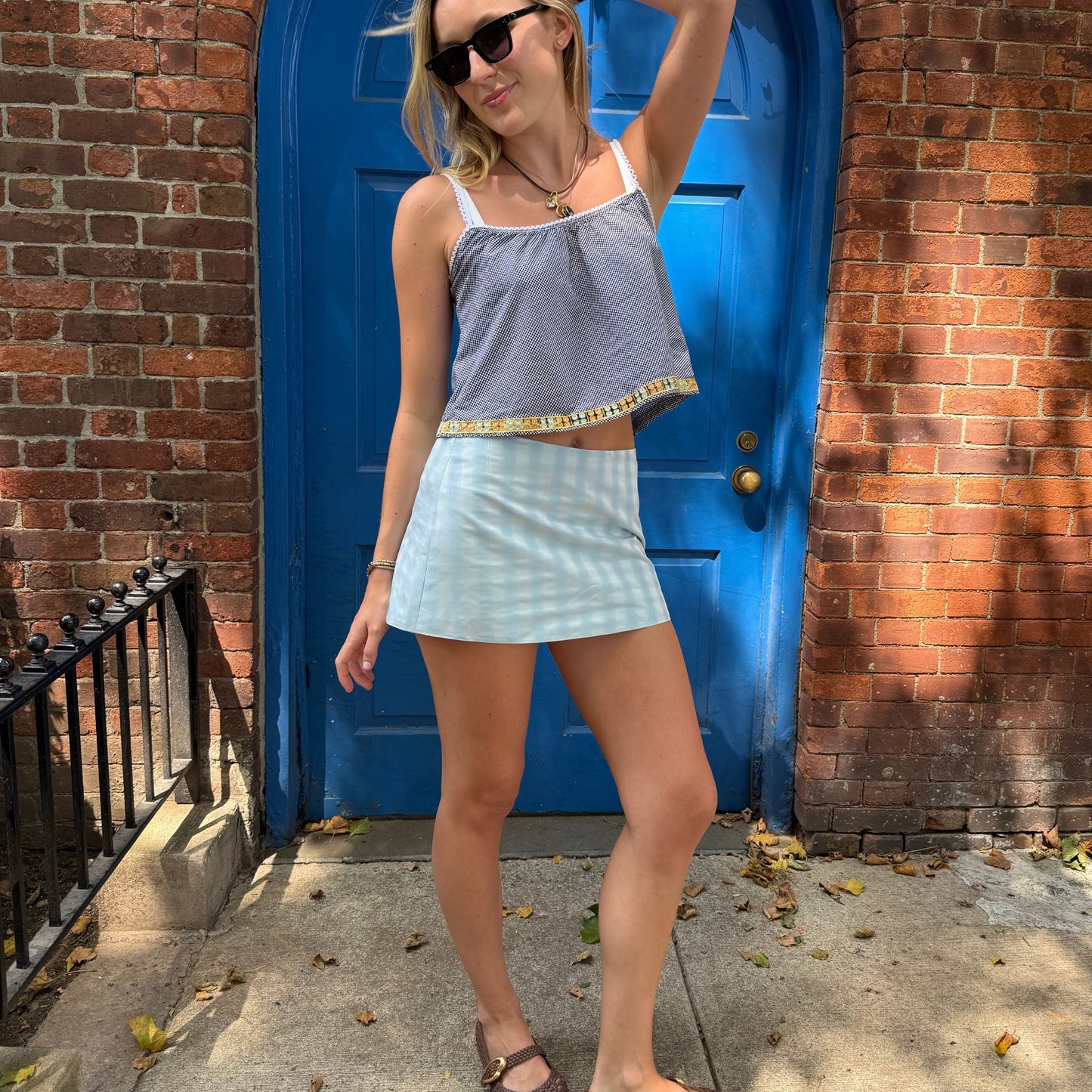 Mini Ava Skirt in Blue Plaid Taffeta