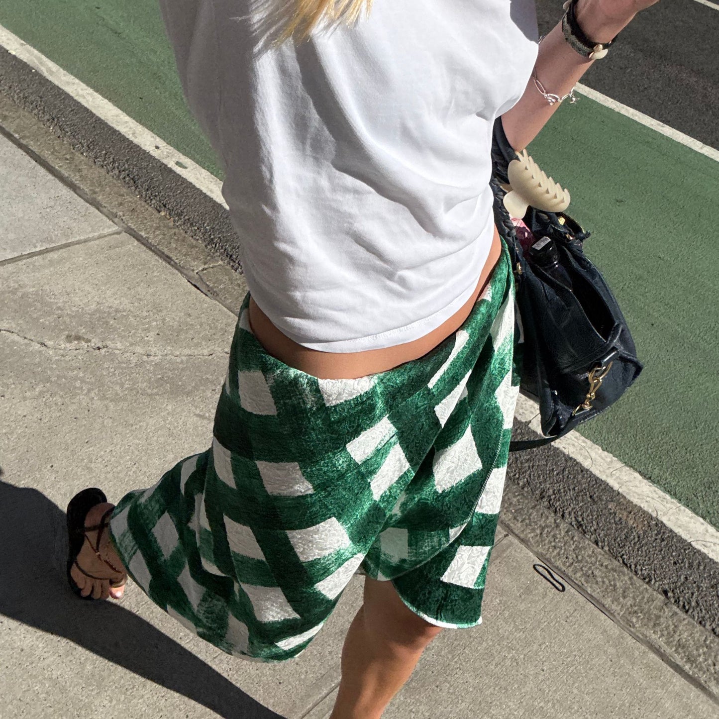 Martha Skirt in Green Jumbo Gingham Silky Brocade