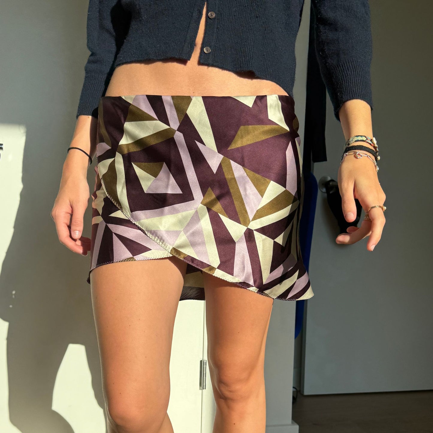 Martha Skirt in Purple and Olive Geometric Silk Charmeuse