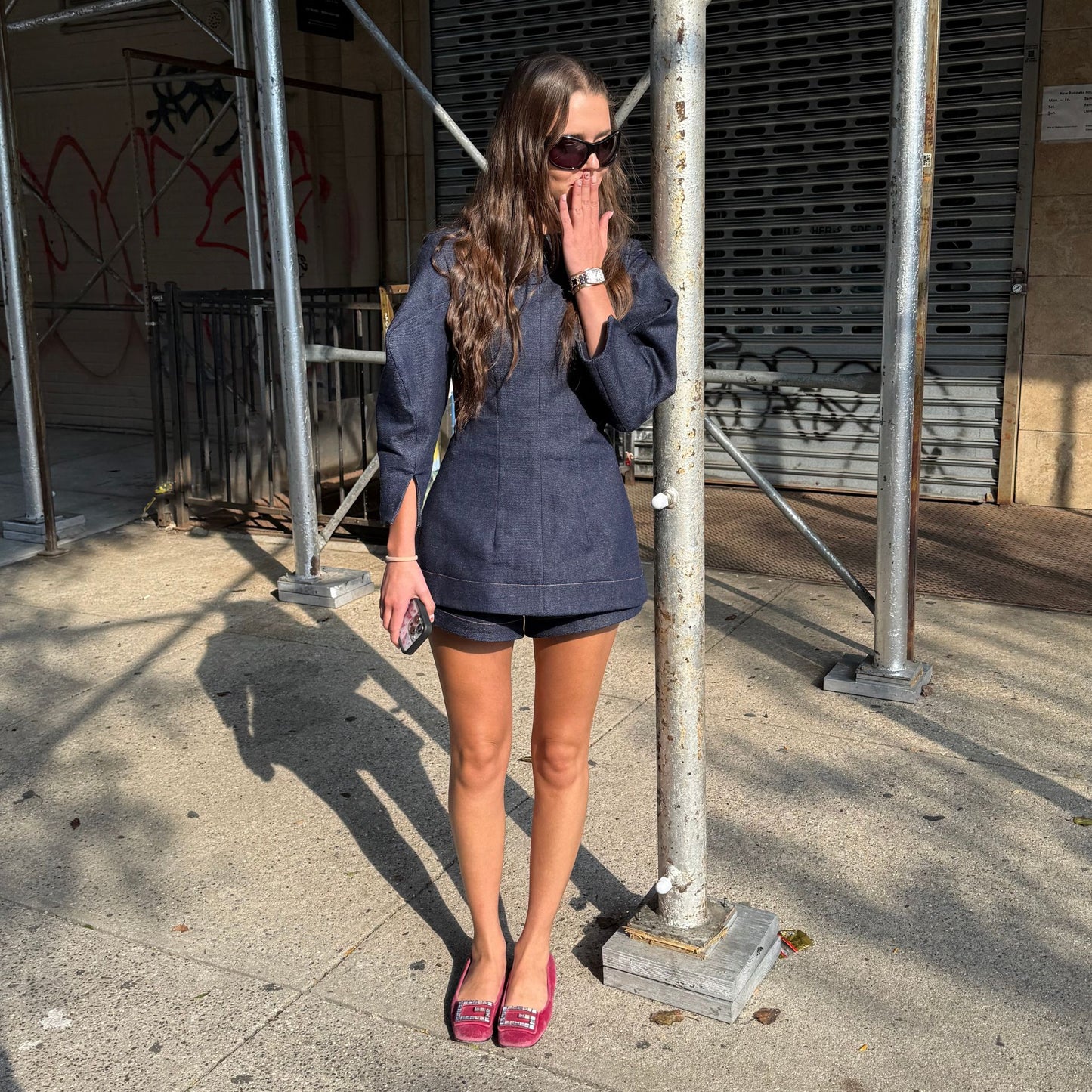 Janice top in Denim With Gold Stitching