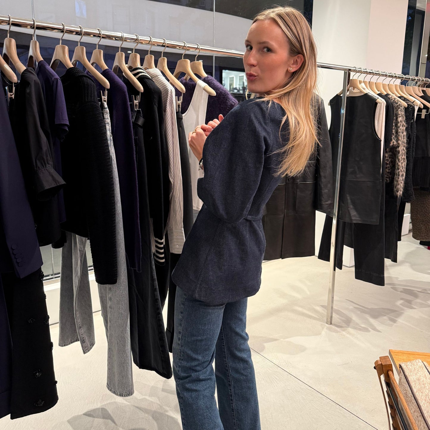 Janice top in Denim With Gold Stitching