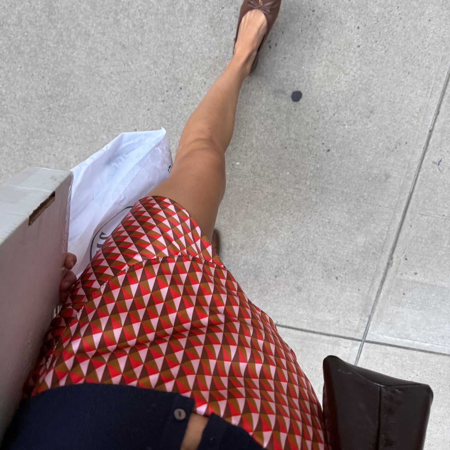 Martha Skirt in Orange, Brown, and Blush Geometric Silk Charmeuse