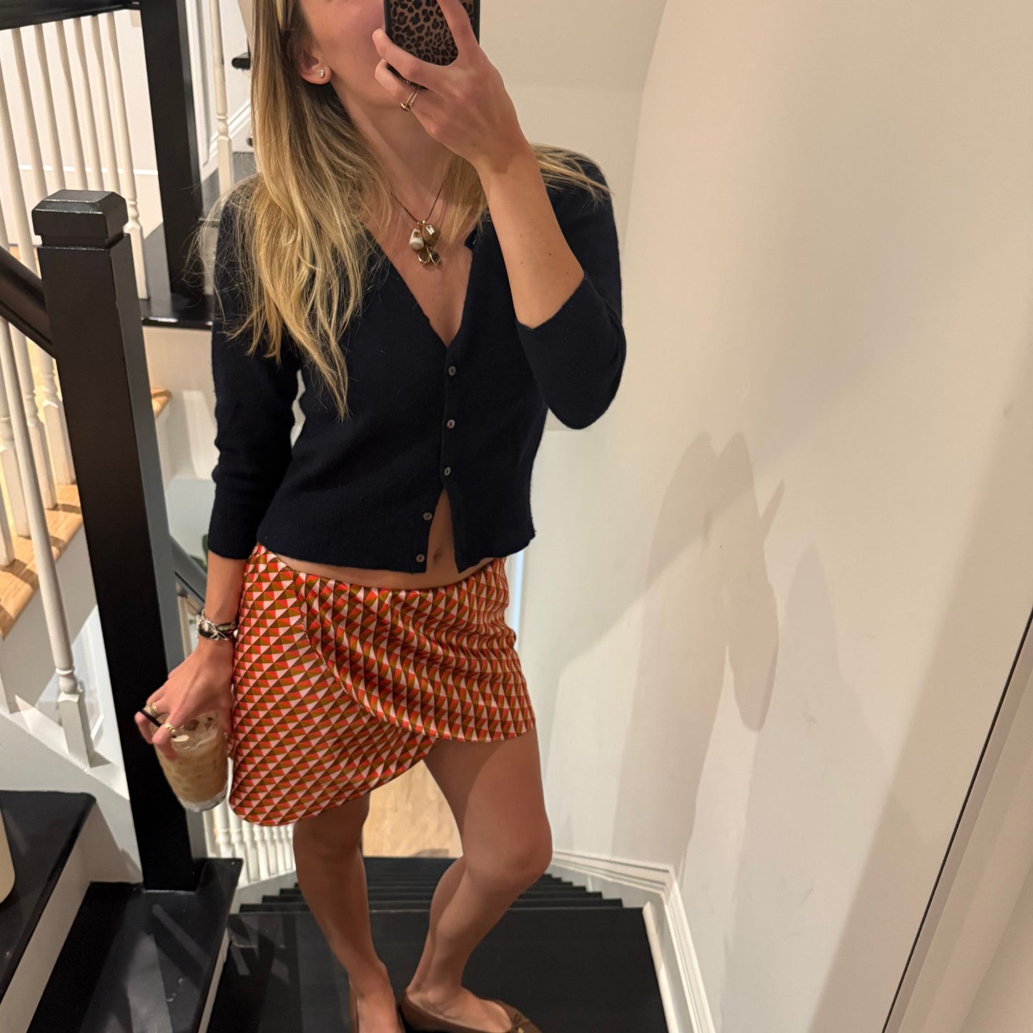 Martha Skirt in Orange, Brown, and Blush Geometric Silk Charmeuse