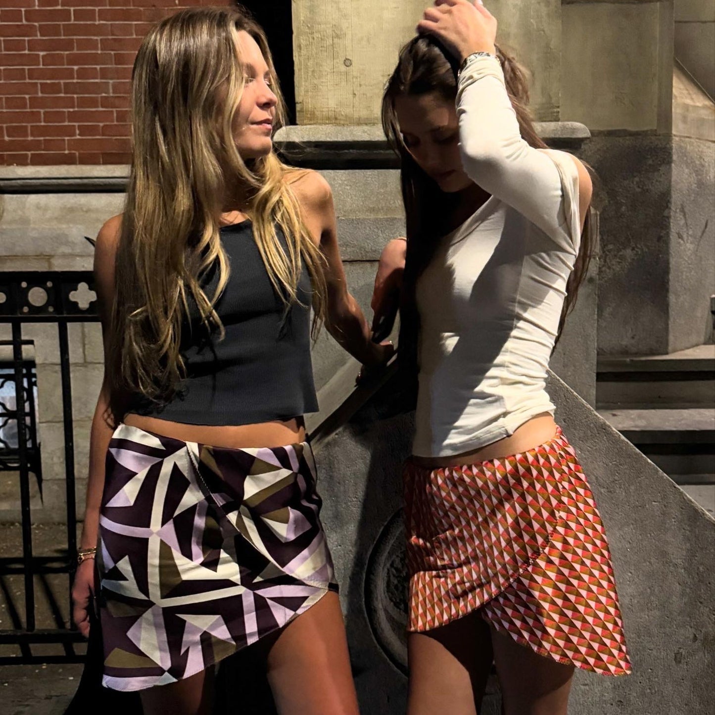 Martha Skirt in Orange, Brown, and Blush Geometric Silk Charmeuse