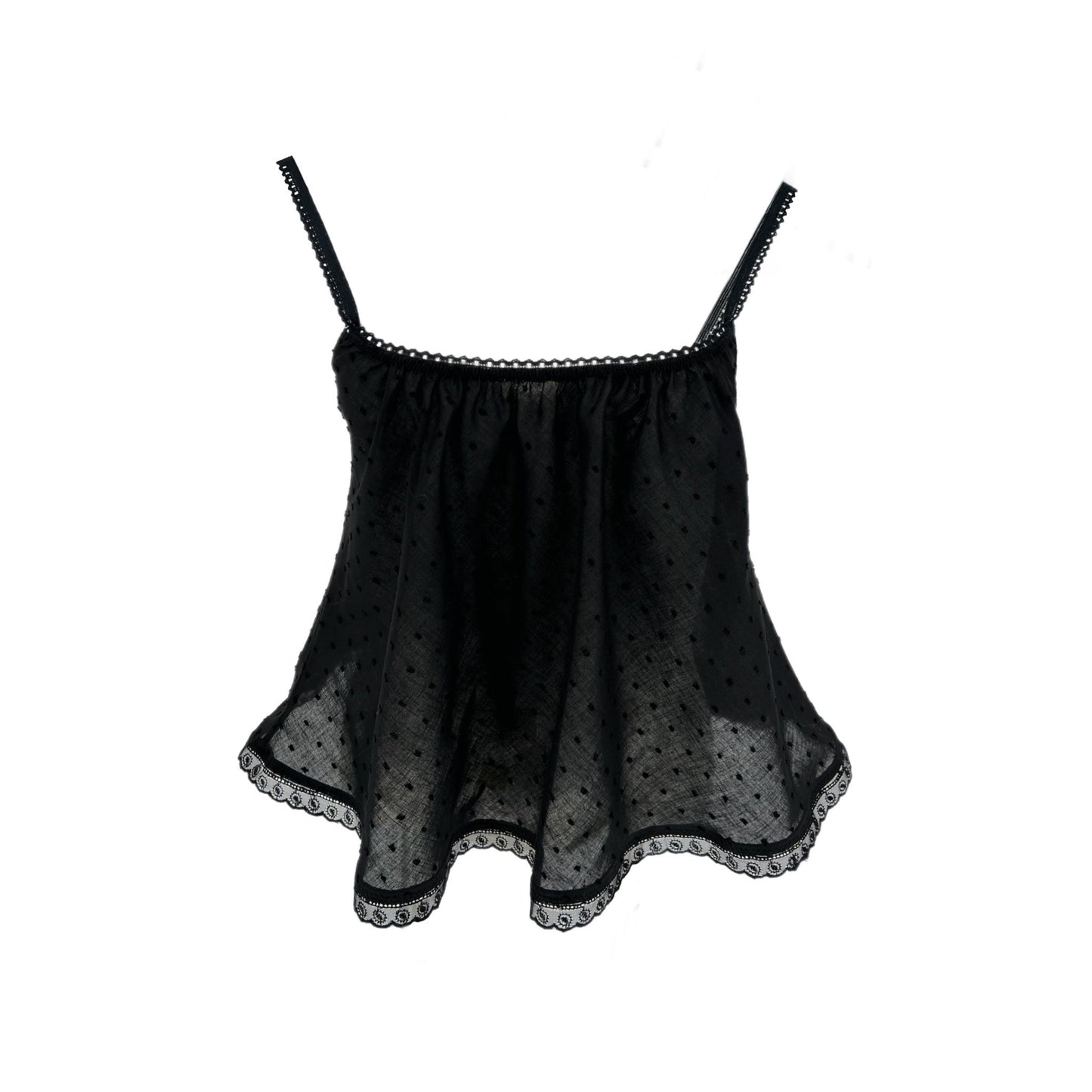 The Perfect Tank in Black Swiss Dot and Lace Trim