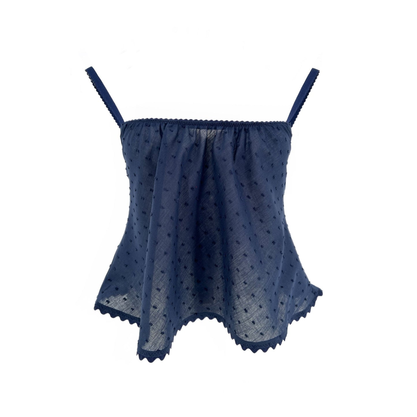 The Perfect Tank in Navy Swiss Dot and Lace Trim