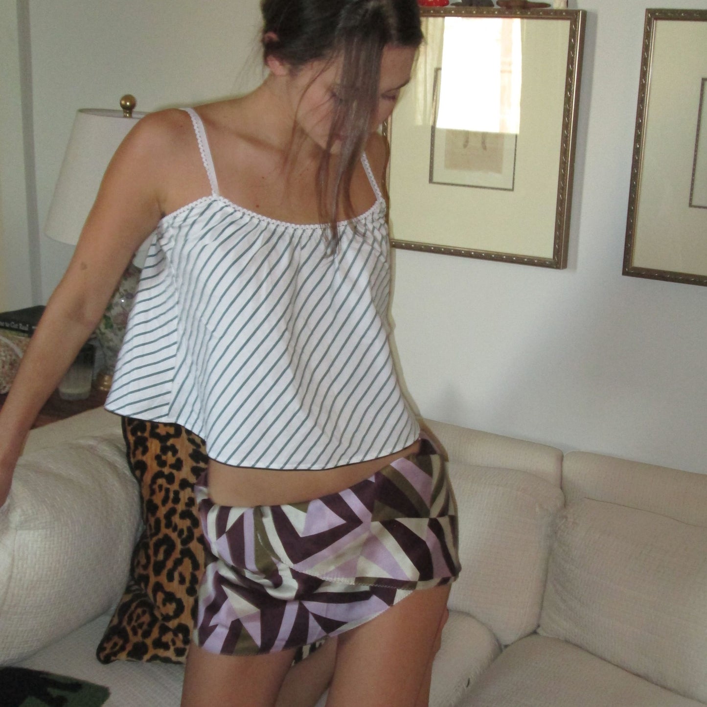 Martha Skirt in Purple and Olive Geometric Silk Charmeuse