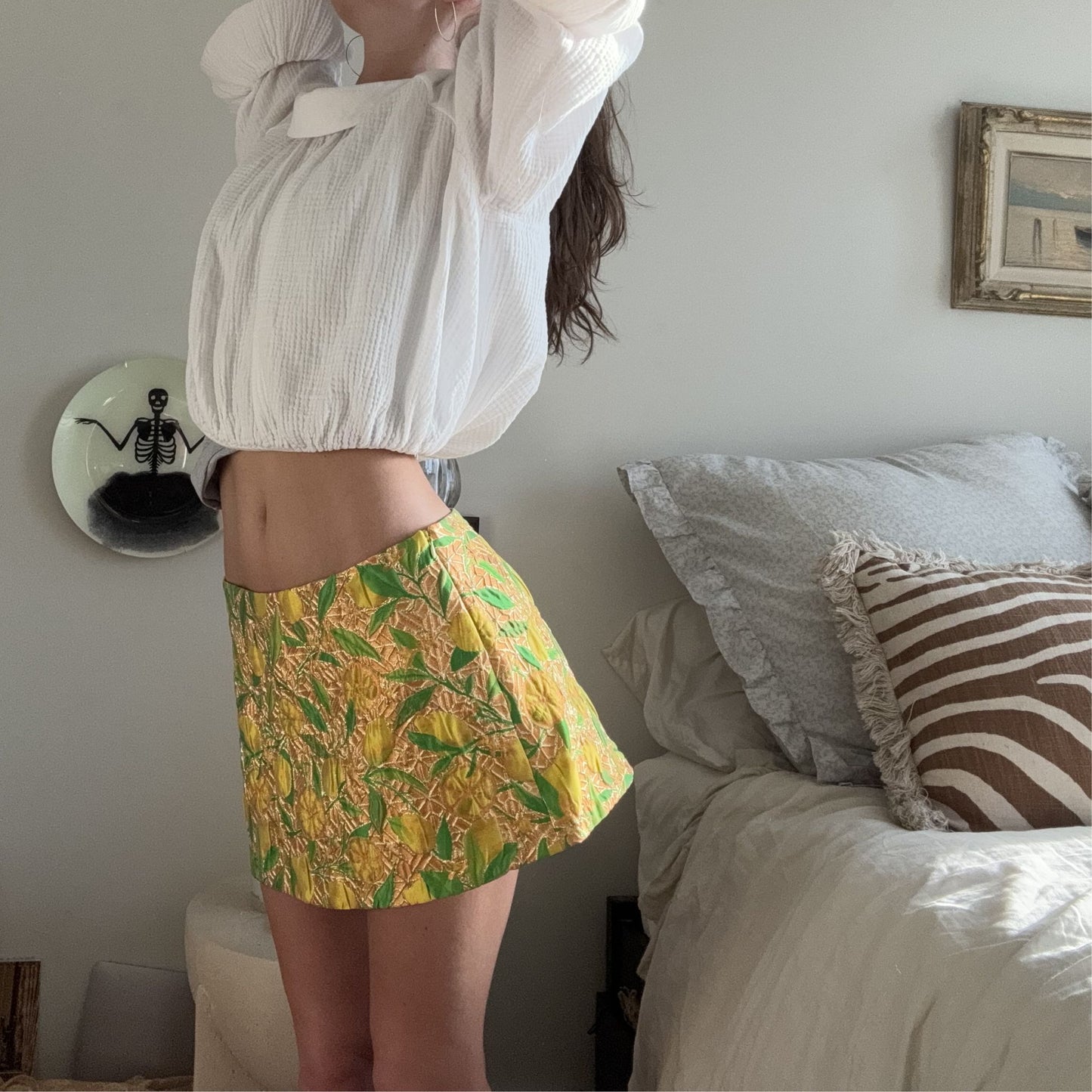 The Ava Mini Skirt in Metallic Lemon Jacquard
