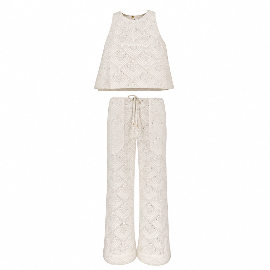 The Ashleigh Mini Top in White Fern Eyelet