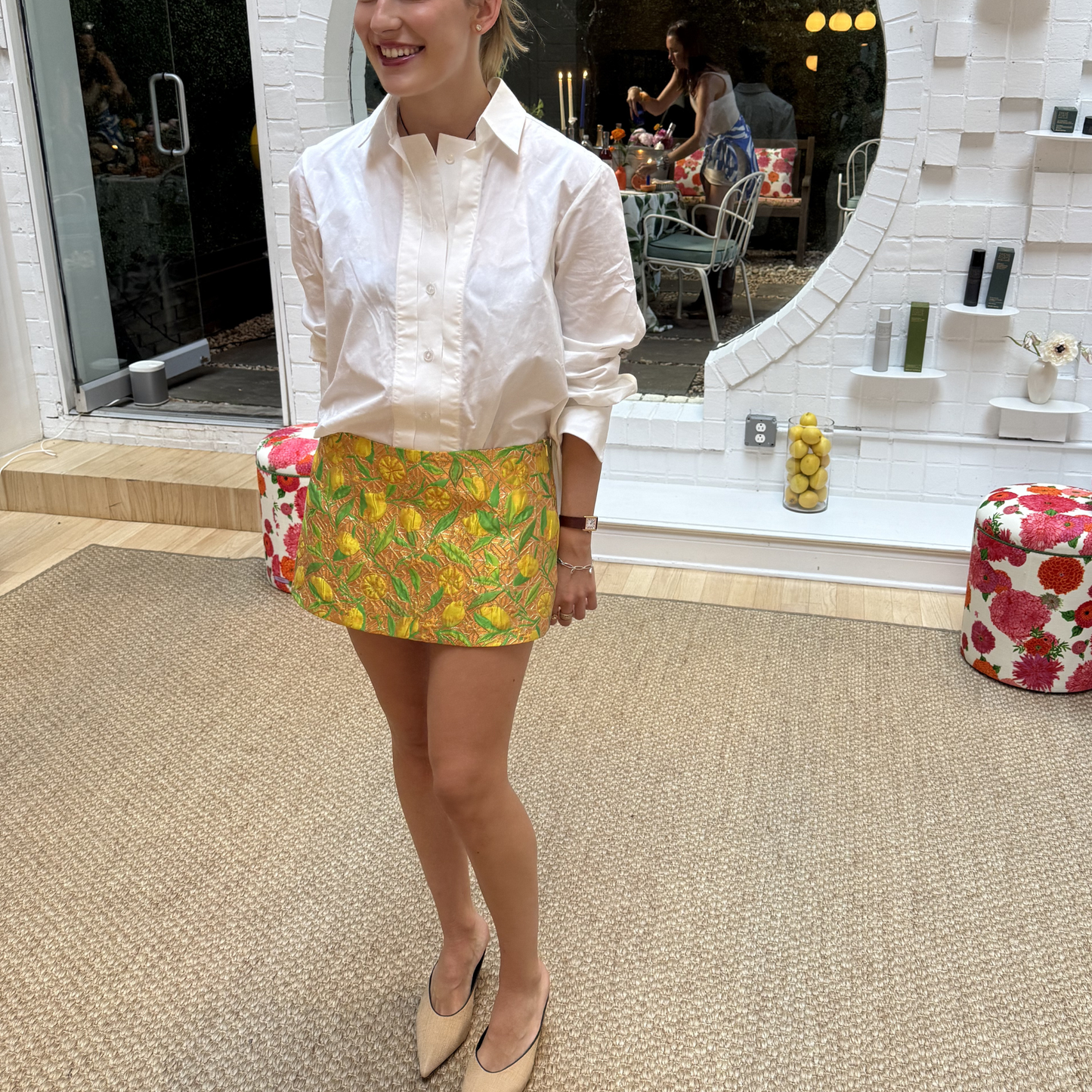The Ava Mini Skirt in Metallic Lemon Jacquard