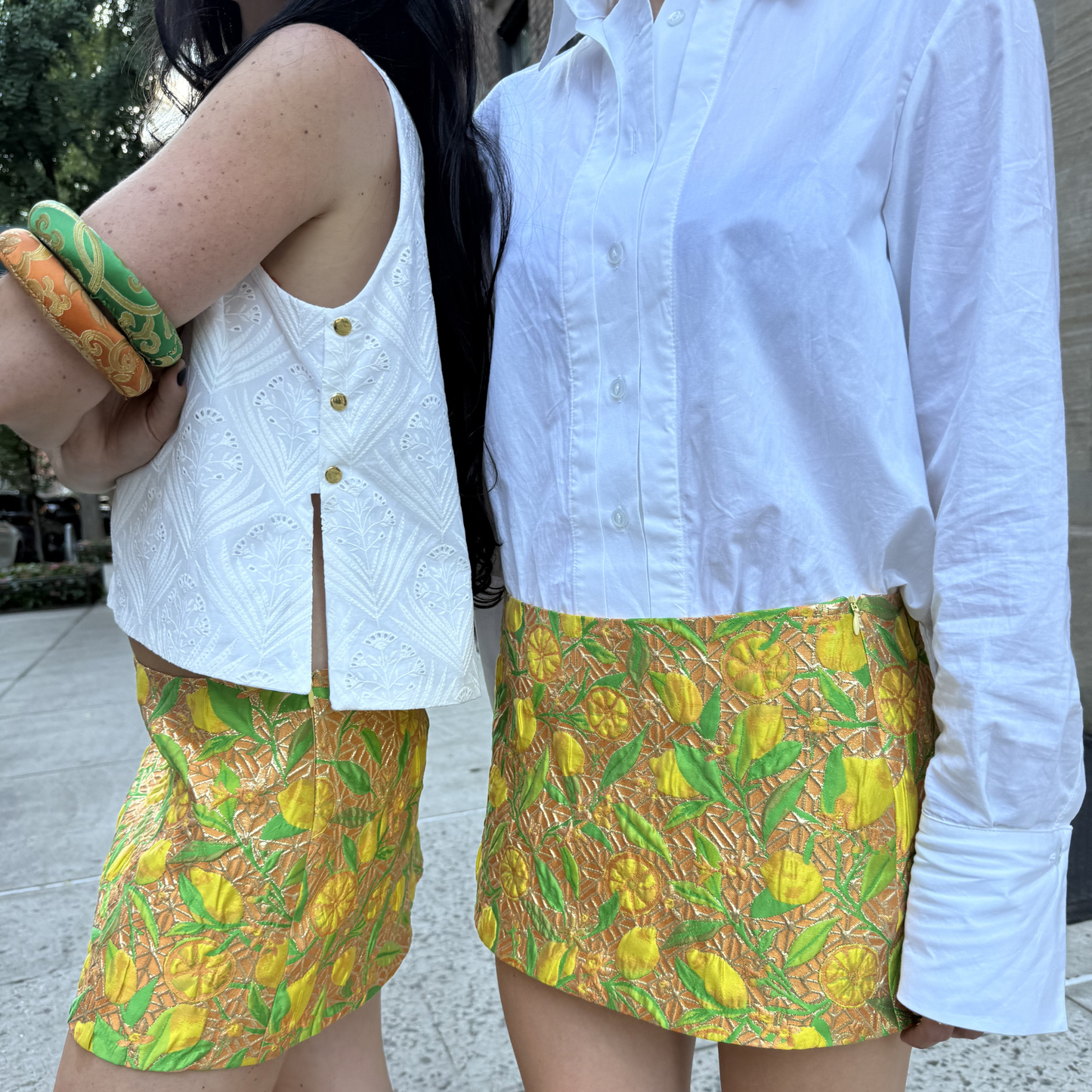 The Ava Mini Skirt in Metallic Lemon Jacquard