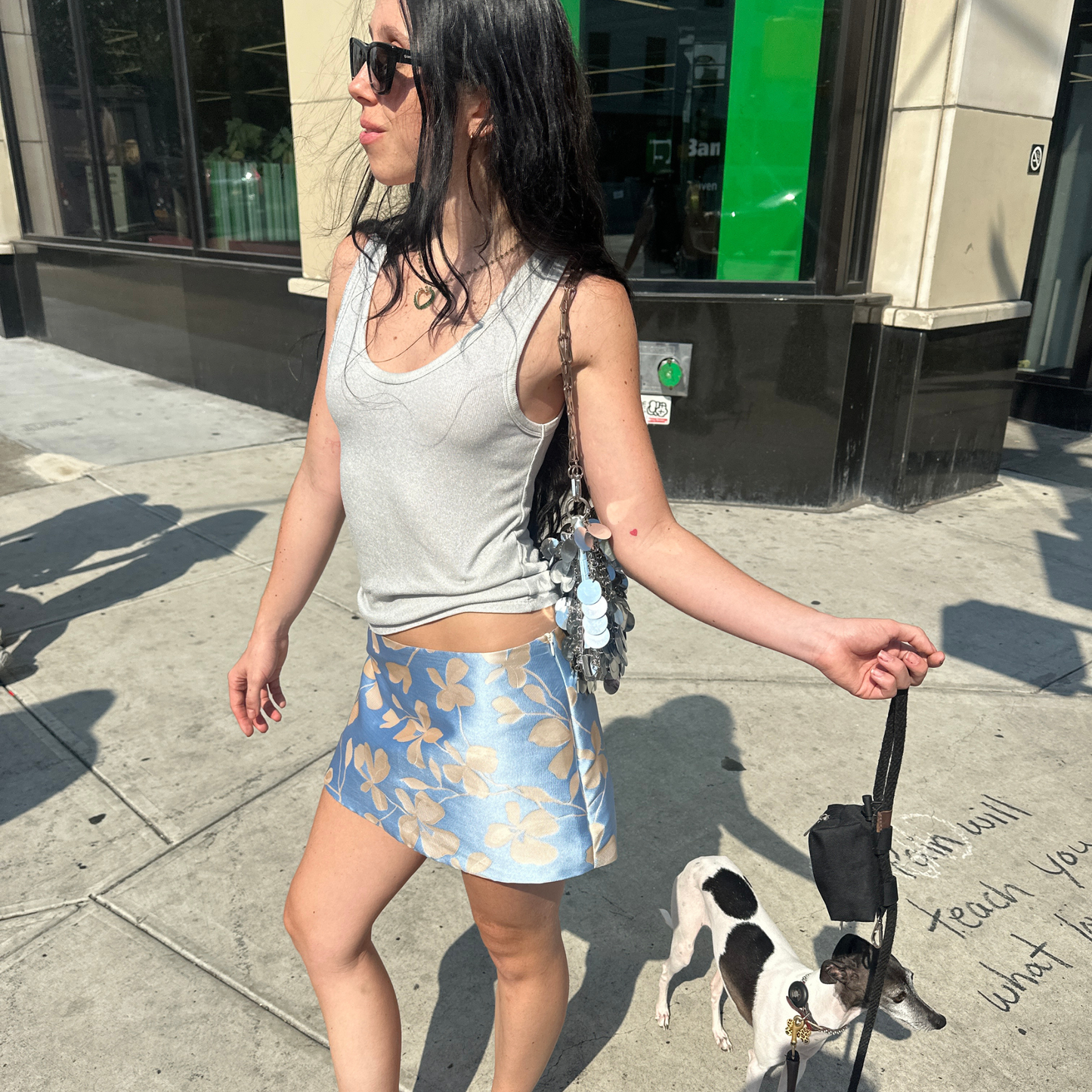 The Ava Mini Skirt in Baby Blue Floral Jacquard