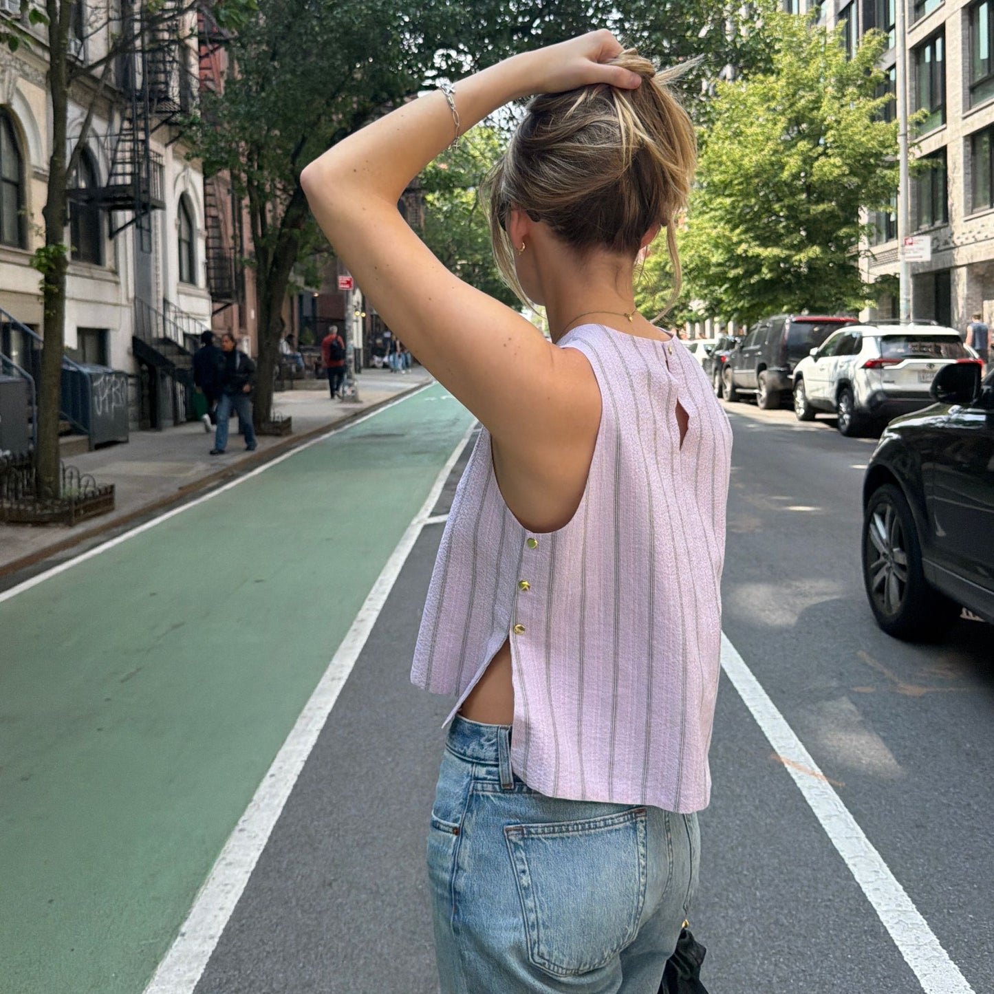 The Ashleigh Mini Top in Pink and Brown Stripe
