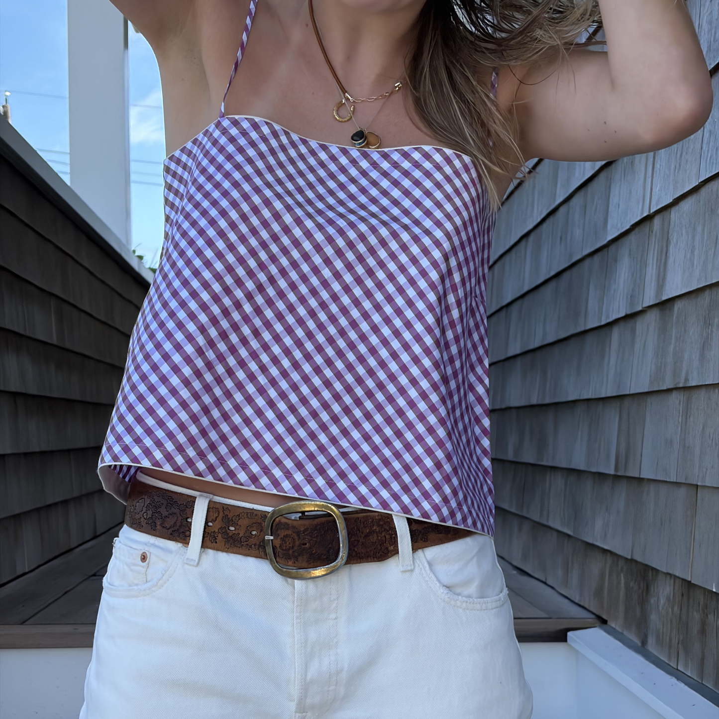 The Bitsy Tank in Boysenberry Gingham Taffeta