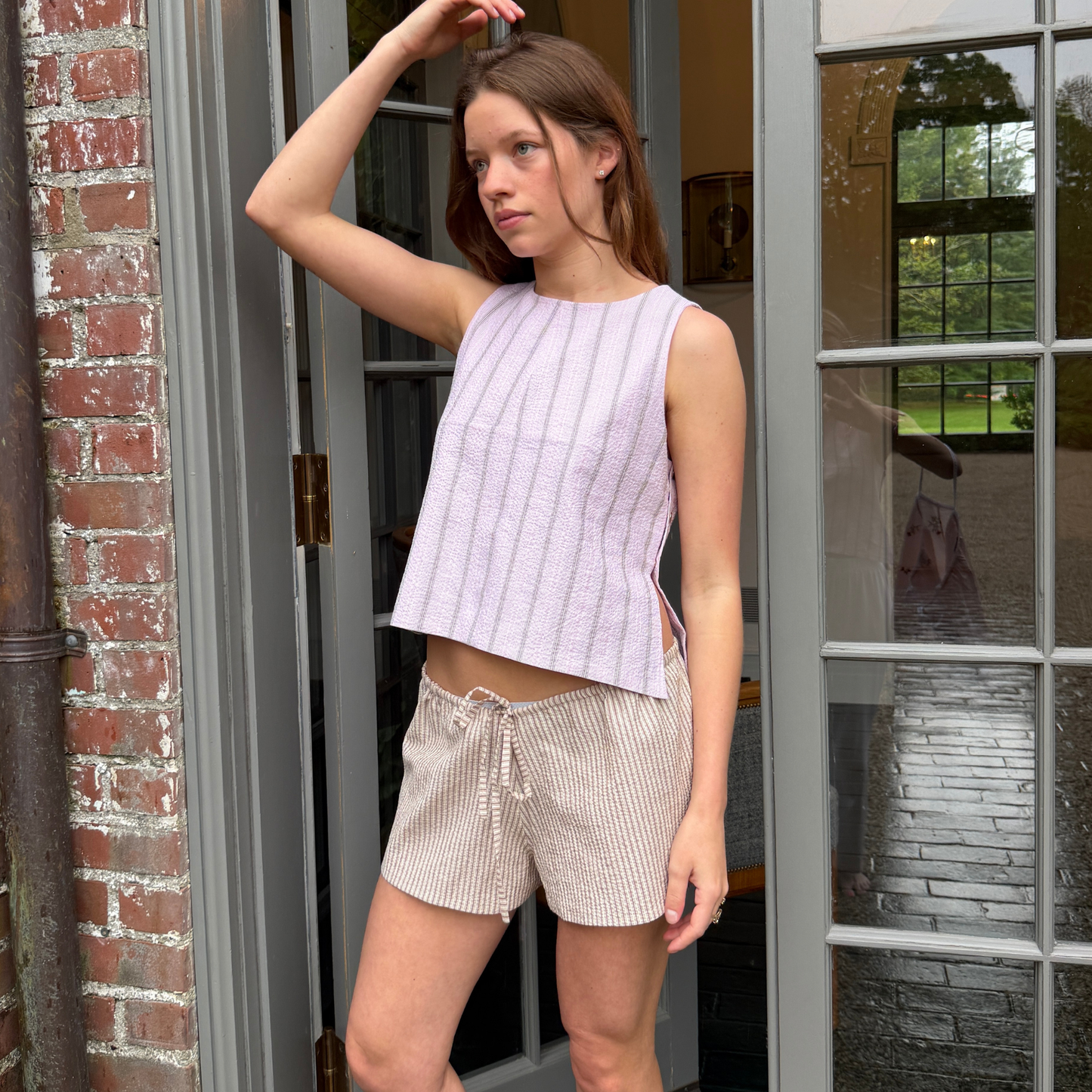 The Ashleigh Mini Top in Pink and Brown Stripe