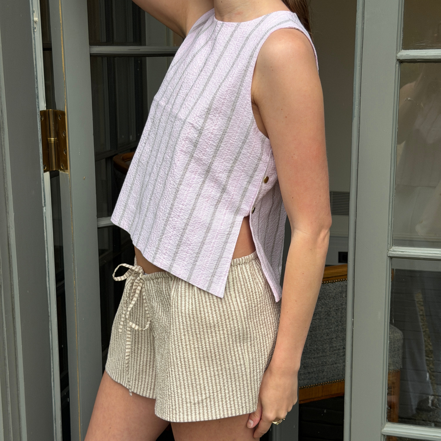 The Ashleigh Mini Top in Pink and Brown Stripe