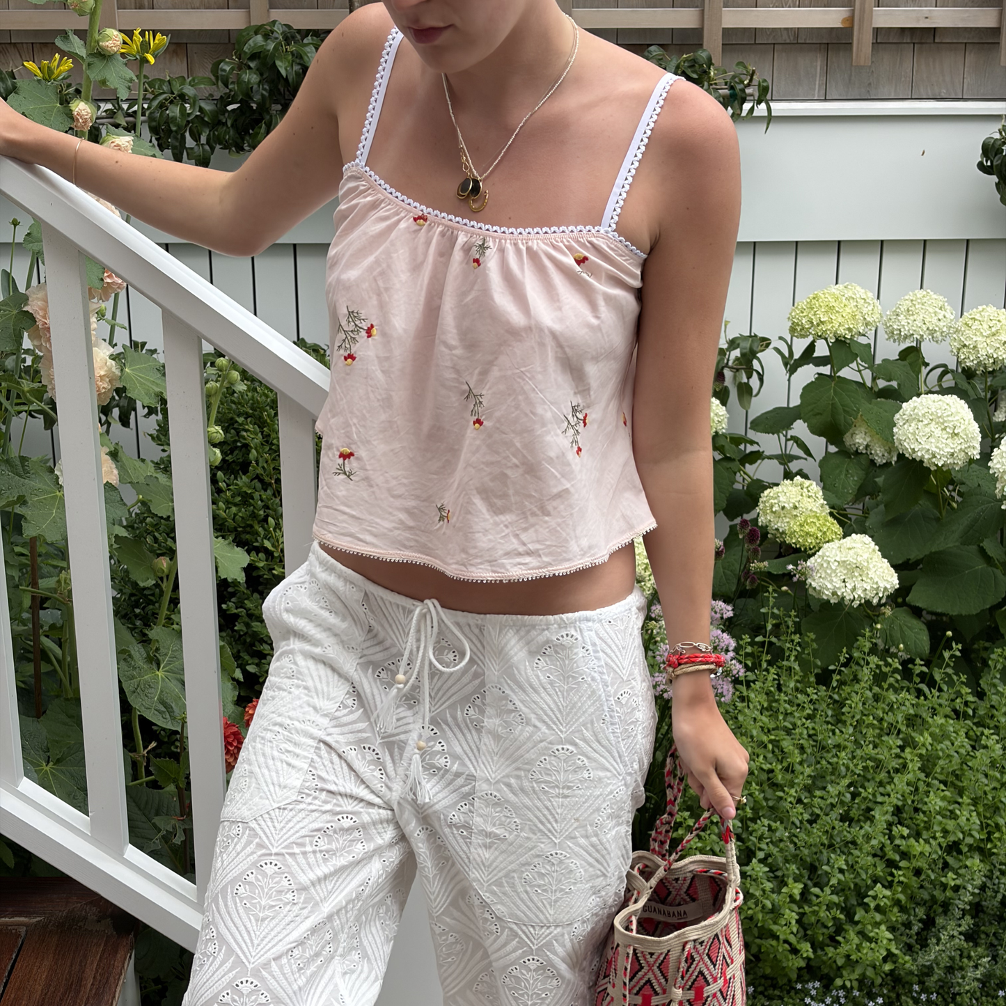 The Perfect Tank in Blush Pink Embroidered Cotton