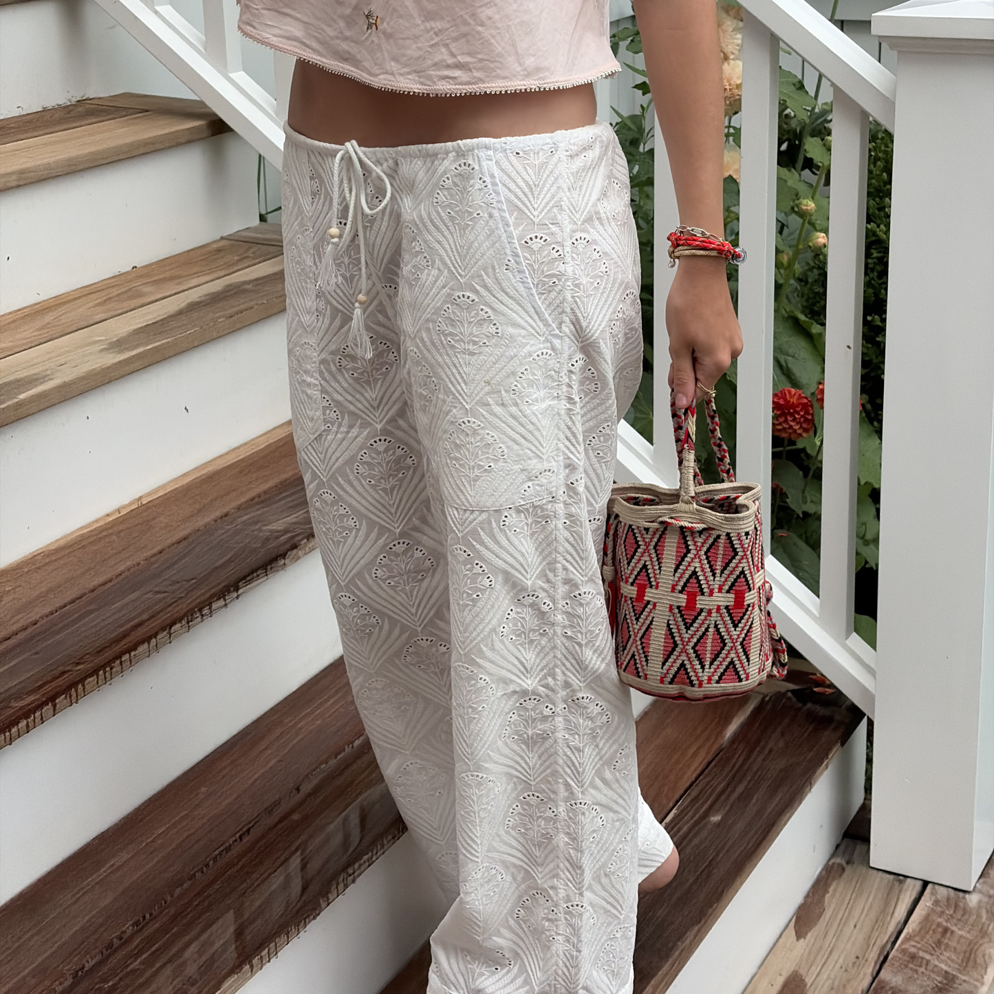 The Sophia Pant in White Fern Eyelet