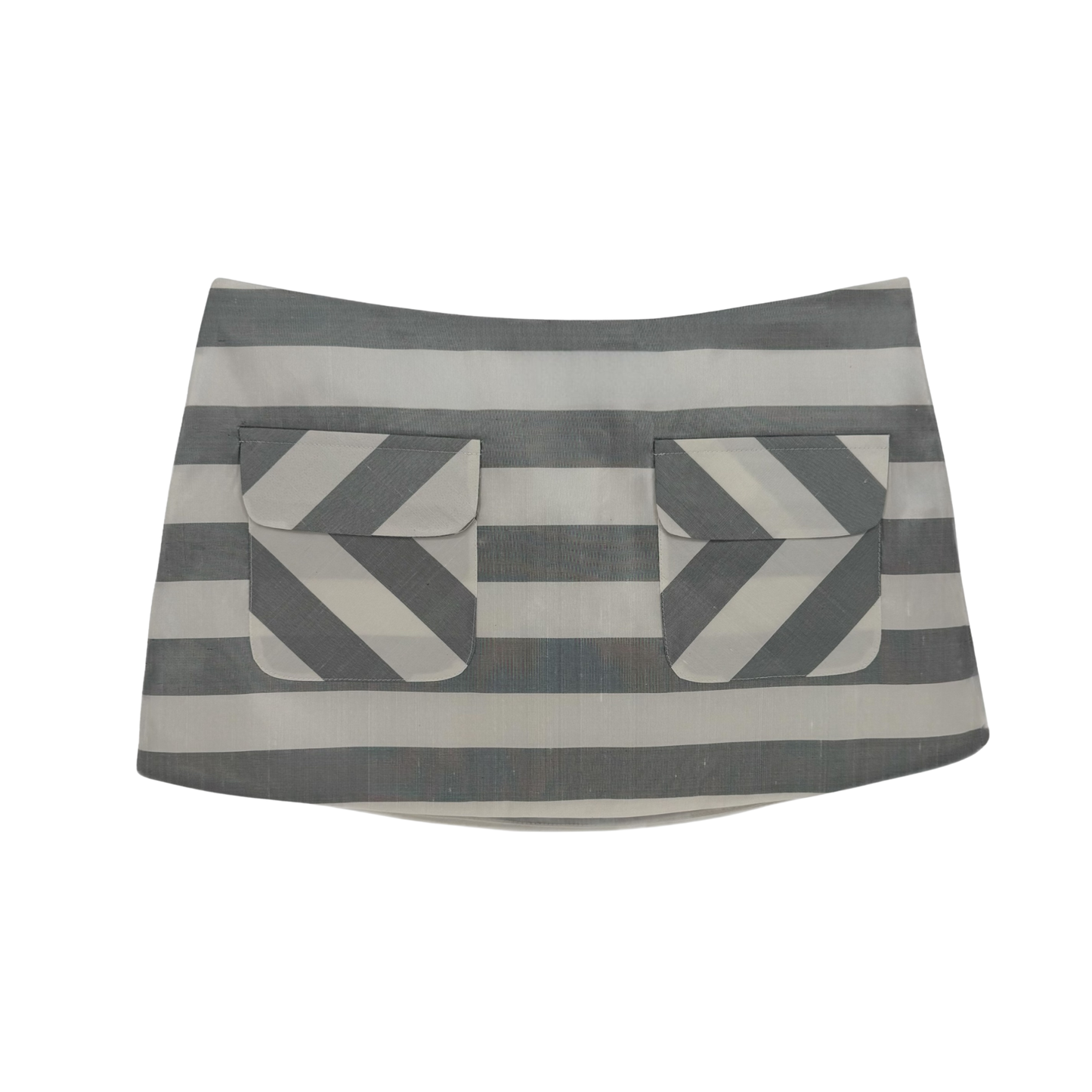 The Ava Mini Skirt in Silver Stripe Raw Silk Dupioni