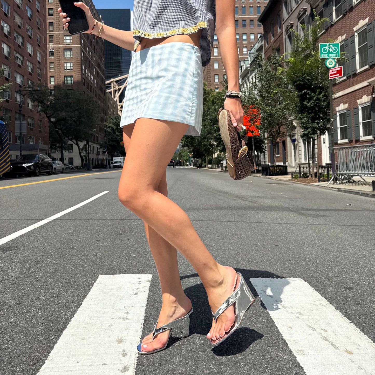Mini Ava Skirt in Blue Plaid Taffeta