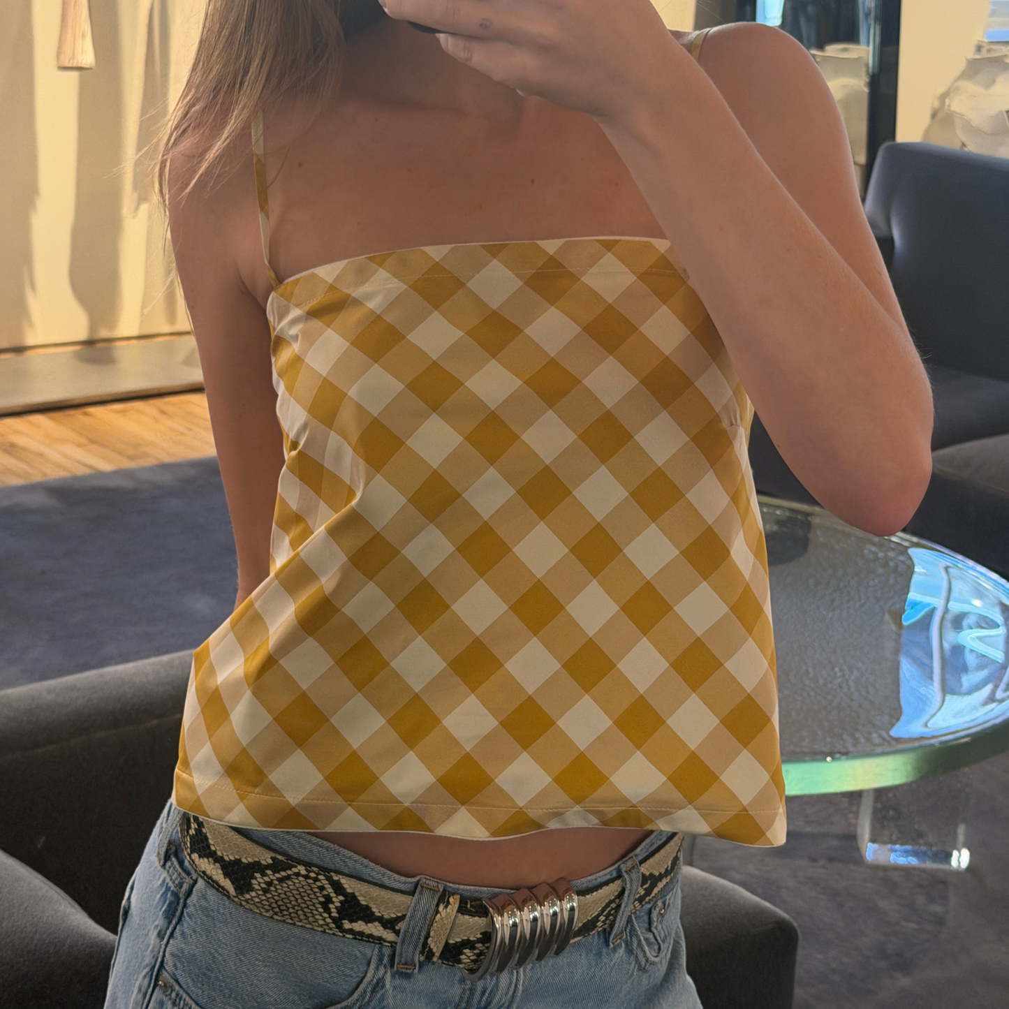 The Bitsy Tank in Butterscotch Yellow Gingham Taffeta