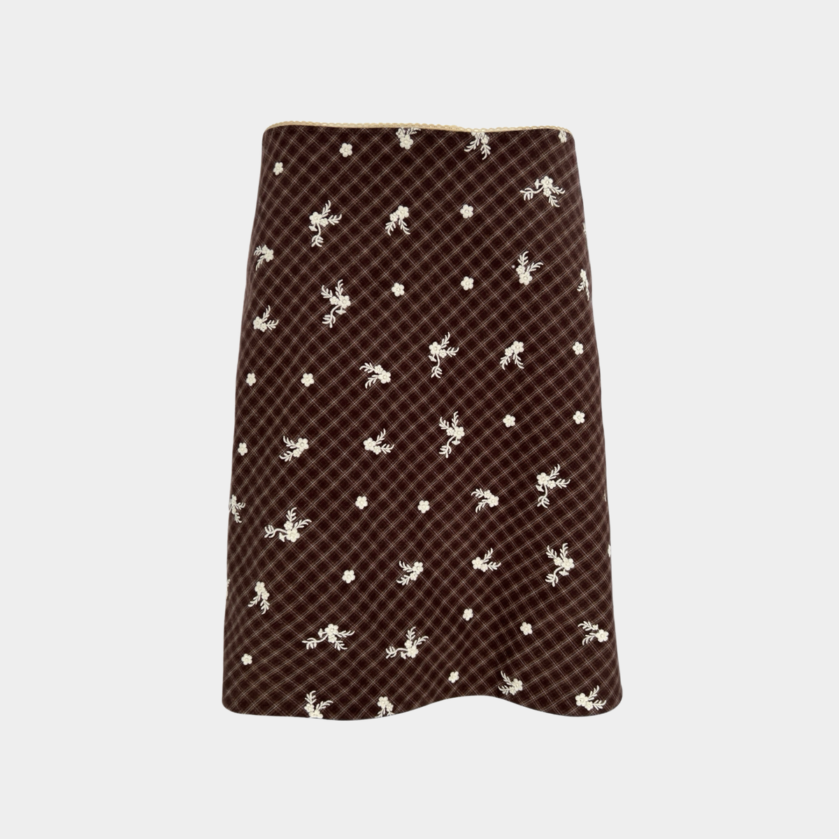 The Carey Skirt in Embroidered Chocolate Brown Plaid