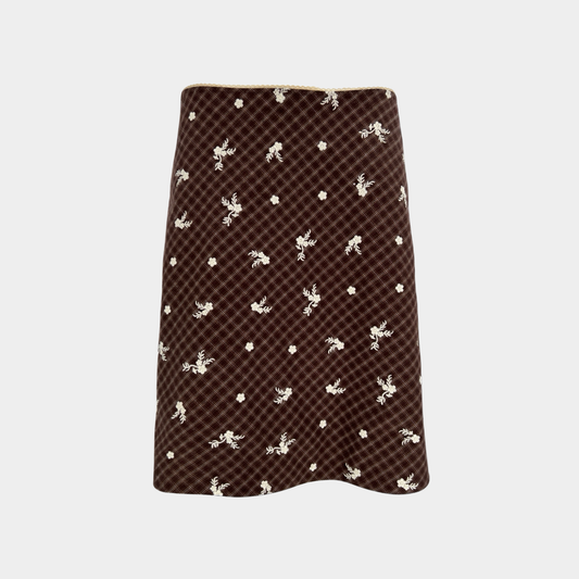 The Carey Skirt in Embroidered Chocolate Brown Plaid