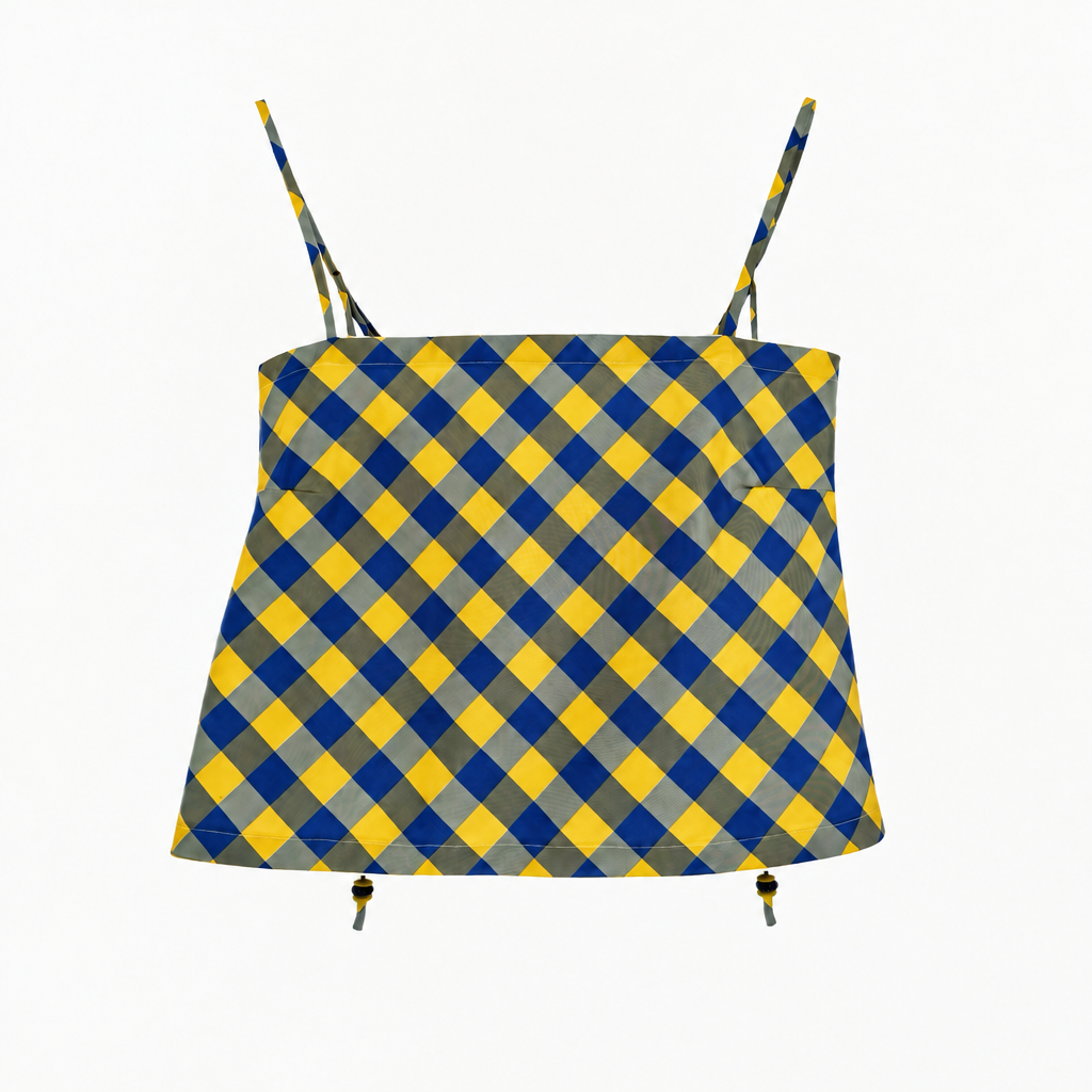 The Bitsy Tank in Marigold & Navy Gingham Taffeta