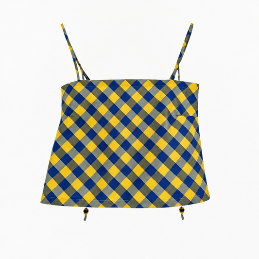 The Bitsy Tank in Marigold & Navy Gingham Taffeta