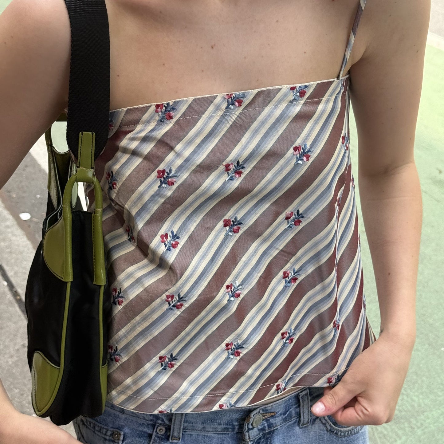 The Bitsy Tank in Blue and Mauve Stripe