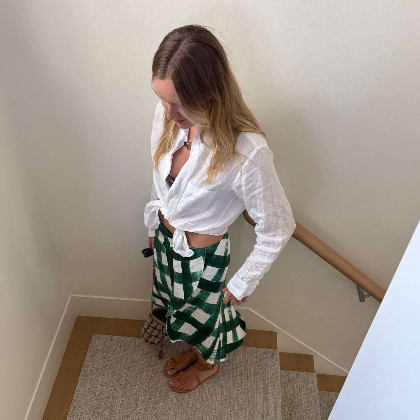 Martha Skirt in Green Gingham Silky Brocade