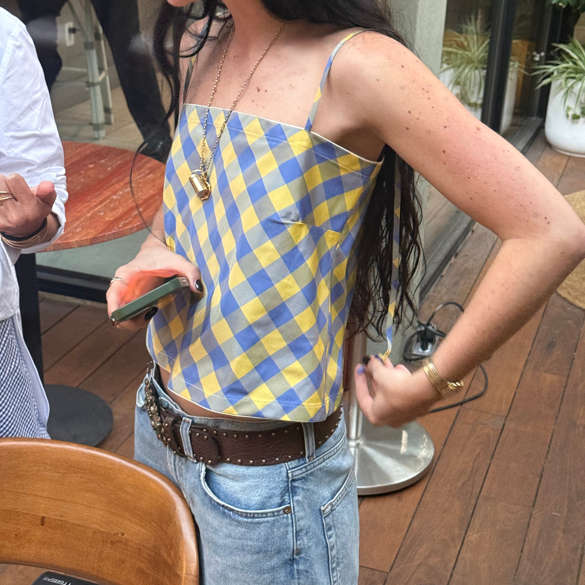 The Bitsy Tank in Marigold & Navy Gingham Taffeta