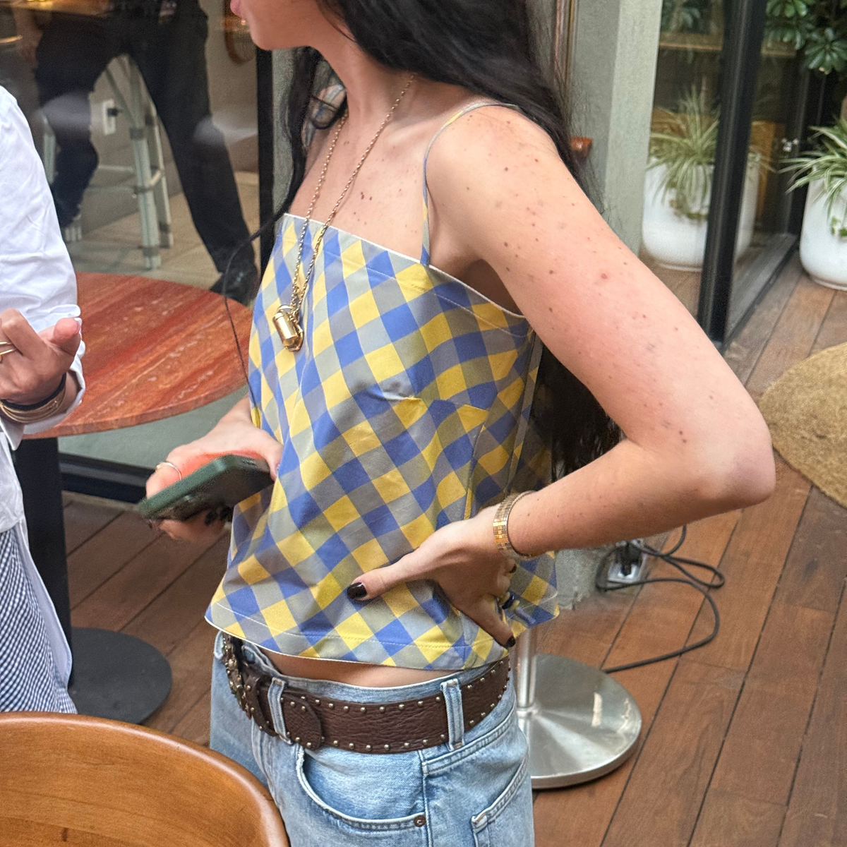The Bitsy Tank in Marigold & Navy Gingham Taffeta