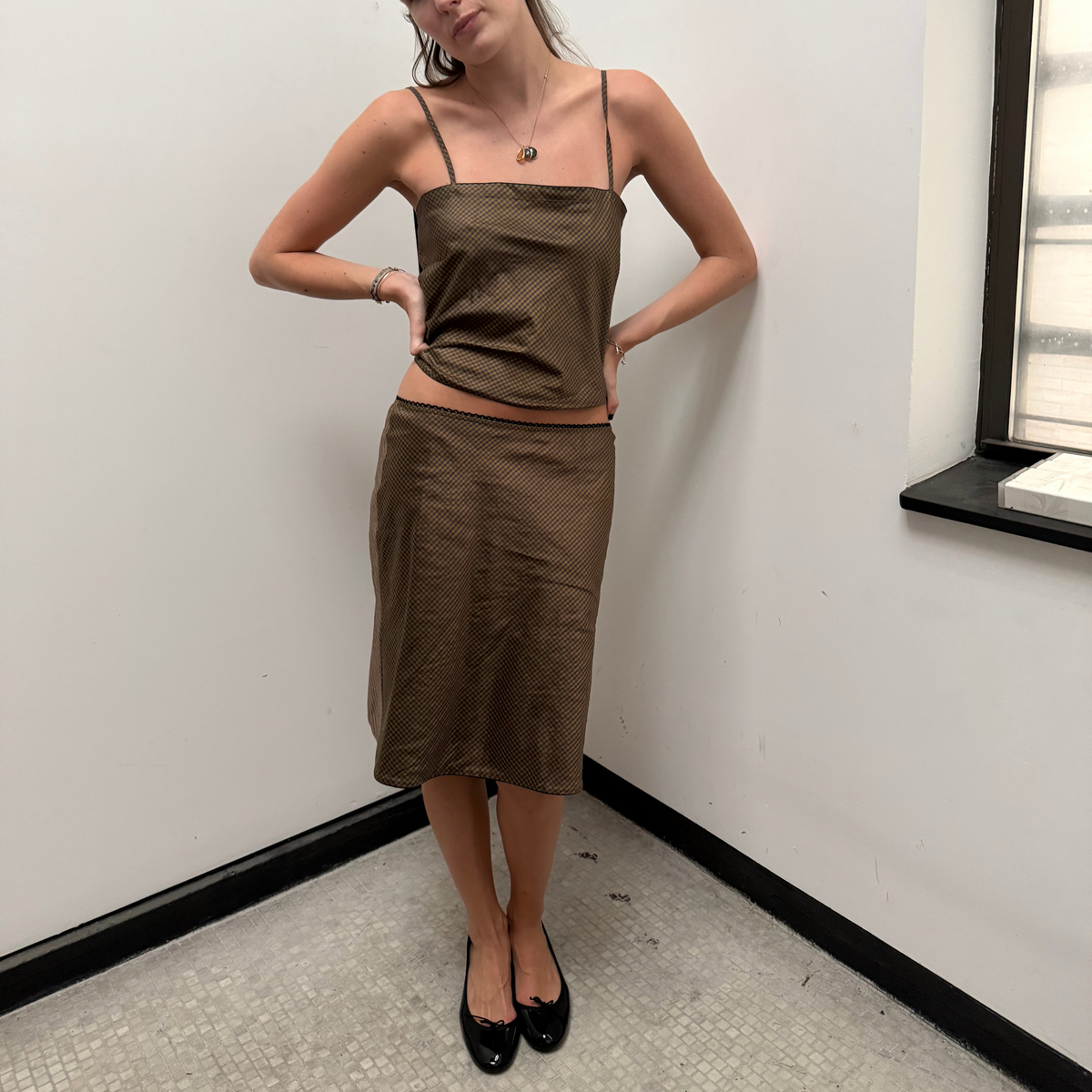 The Carey Skirt in Moss & Purple Gingham Taffeta