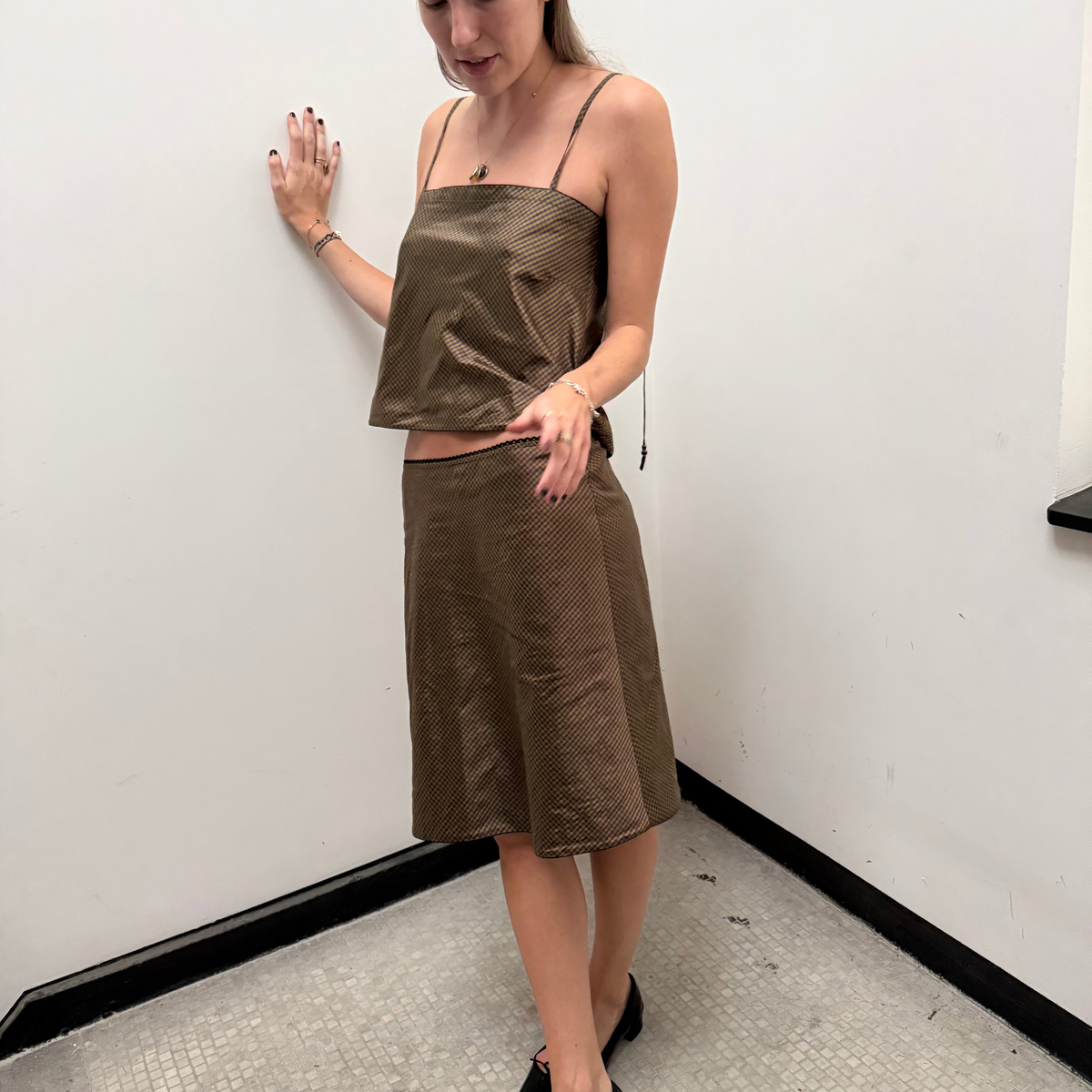 The Carey Skirt in Moss & Purple Gingham Taffeta