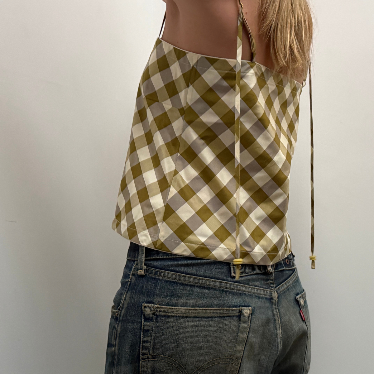 The Bitsy Tank in Olive & Cream Gingham