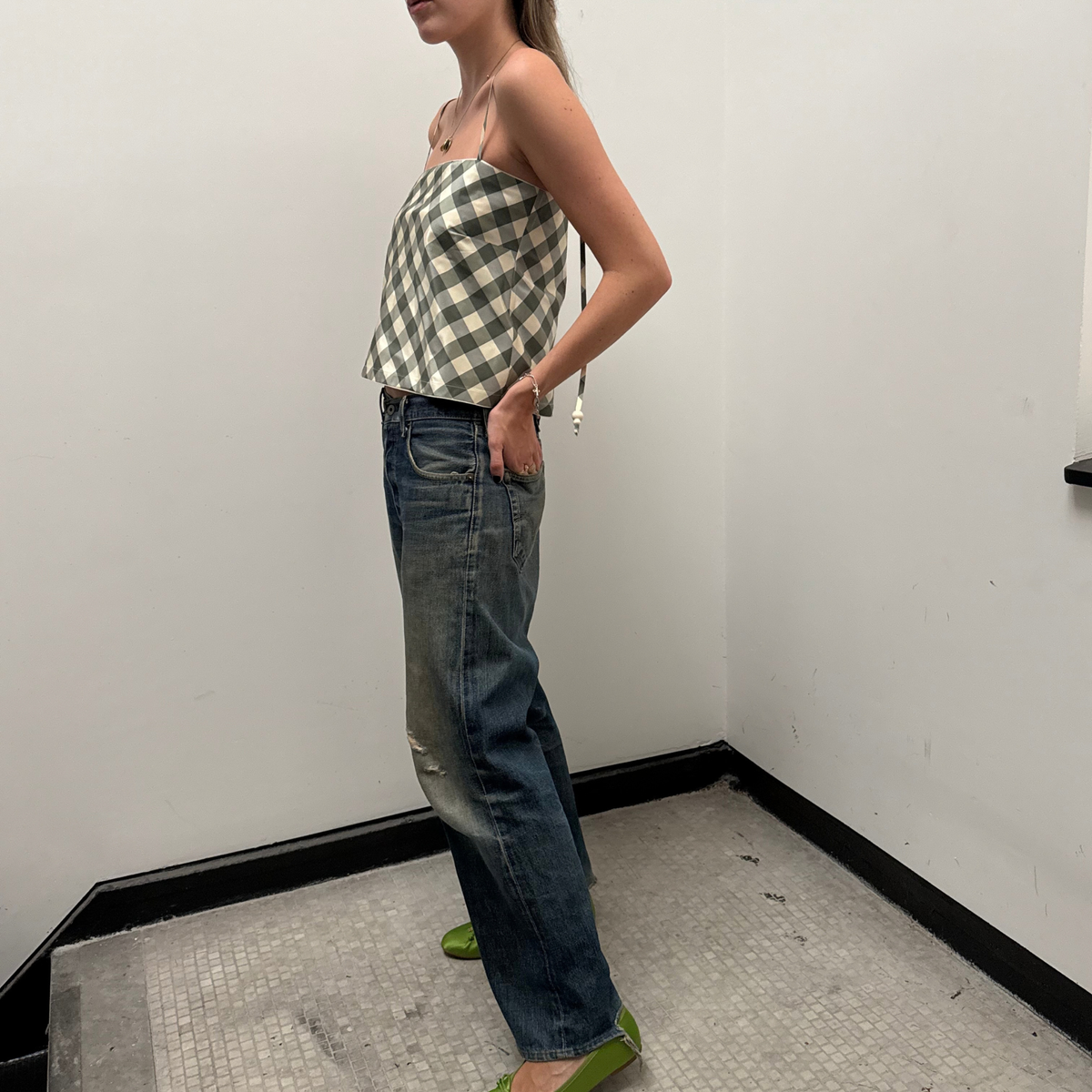 The Bitsy Tank in Hunter Green Gingham Taffeta