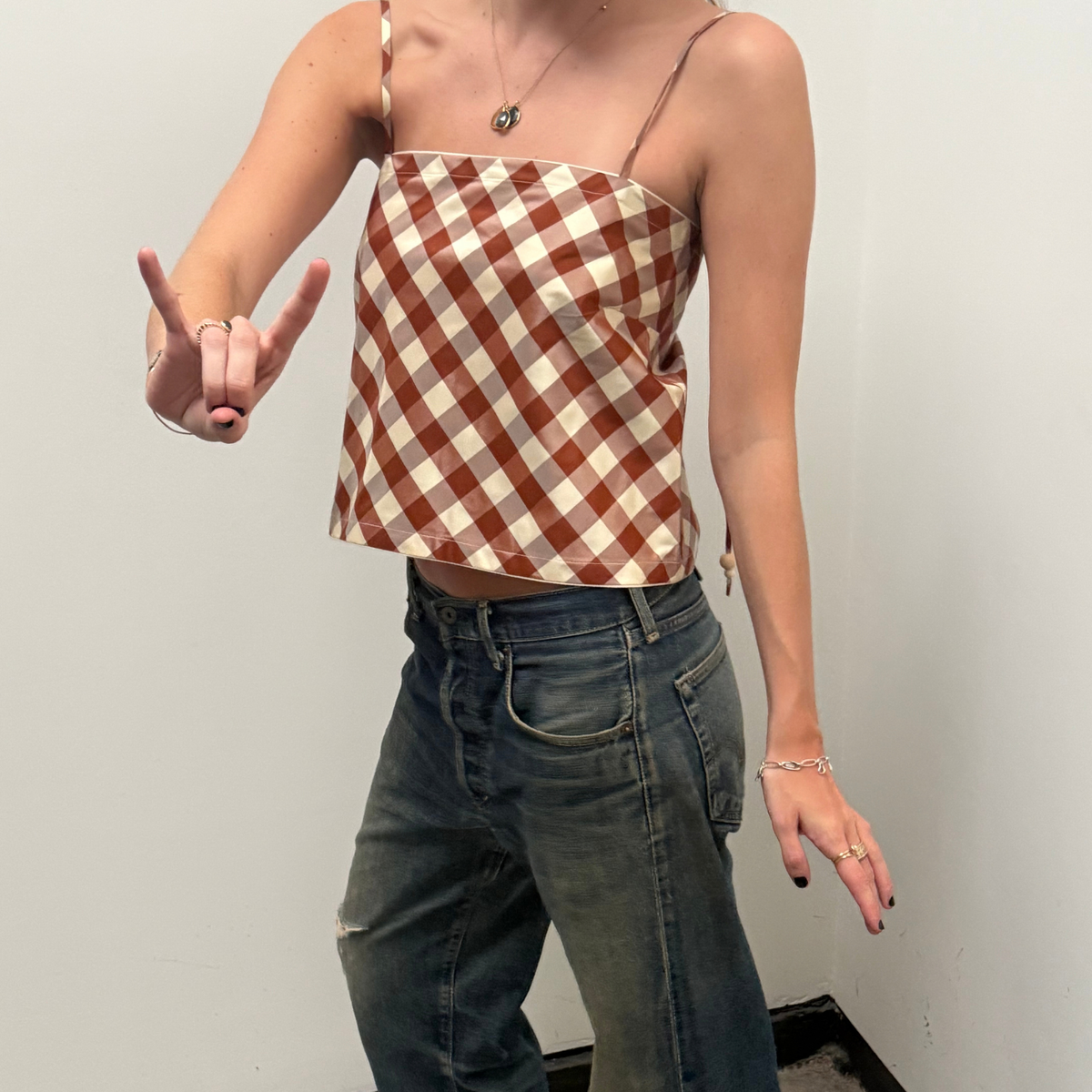 The Bitsy Tank in Burnt Orange Gingham Taffeta