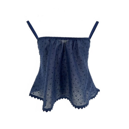 The Perfect Tank in Navy Swiss Dot and Lace Trim
