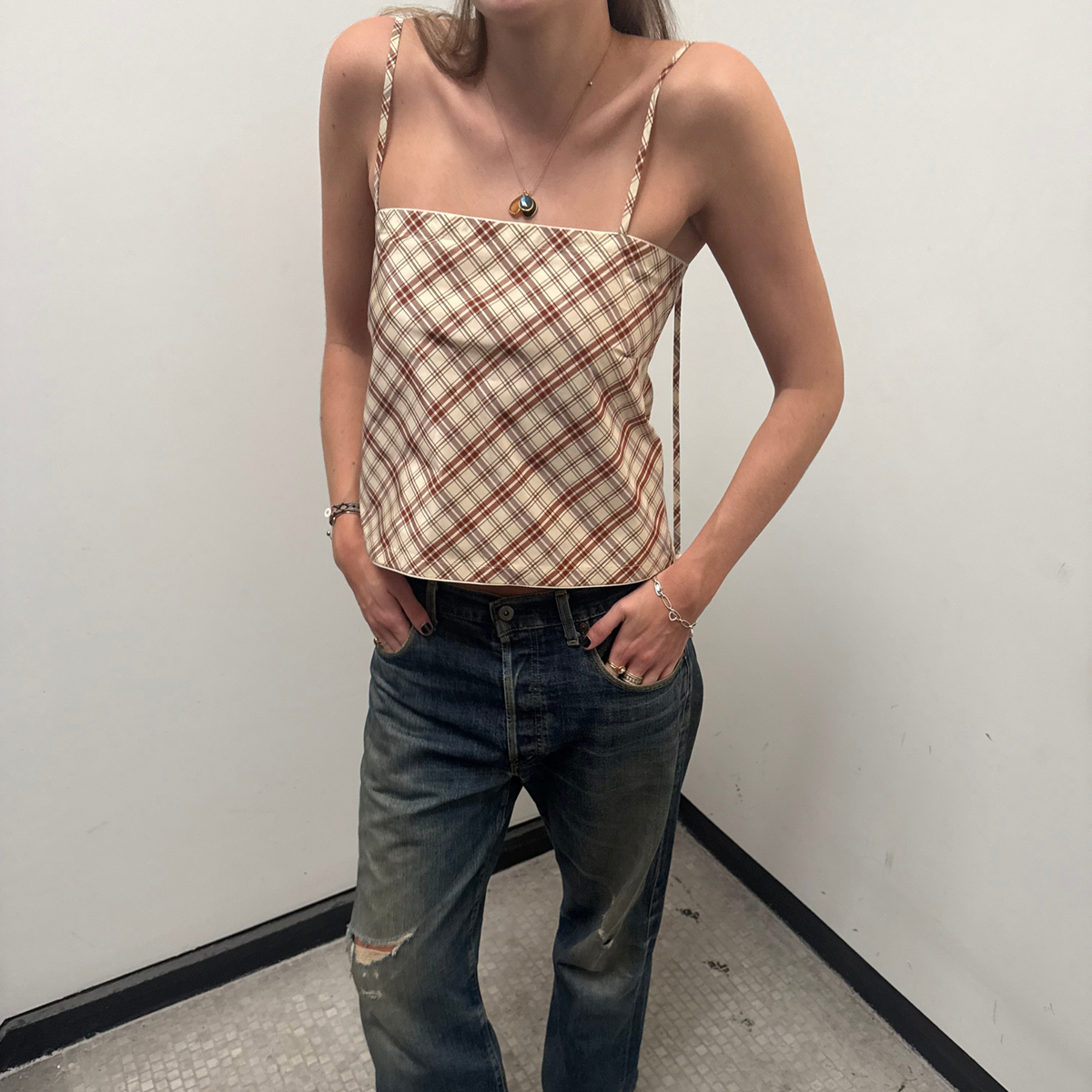The Bitsy Tank in Dark Orange & Cream Taffeta