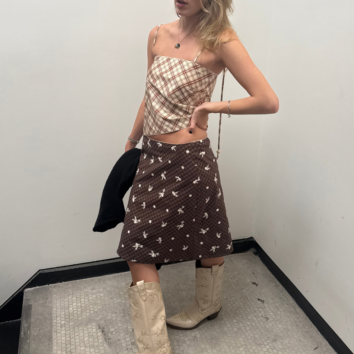 The Bitsy Tank in Dark Orange & Cream Taffeta