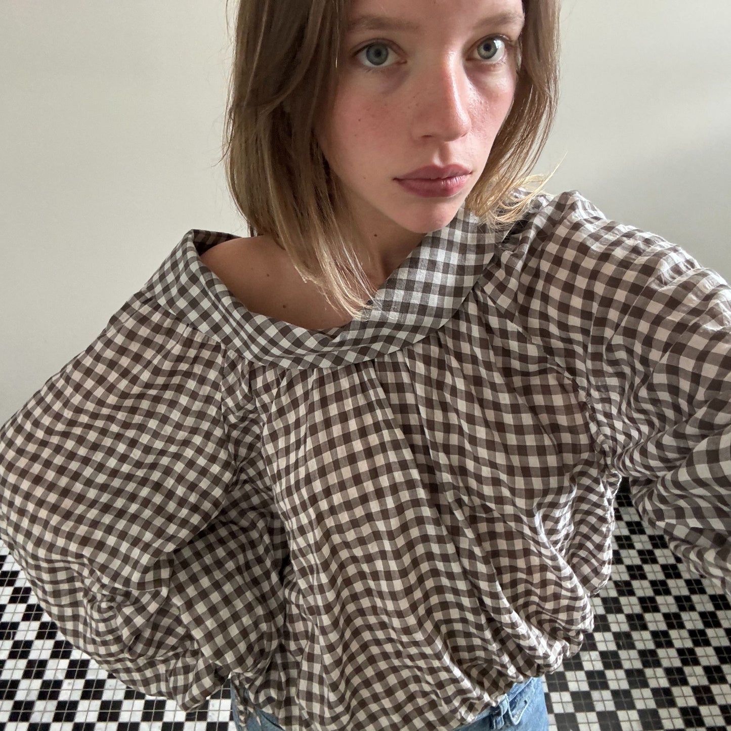 The Gwendolyn Top in Mink Gingham