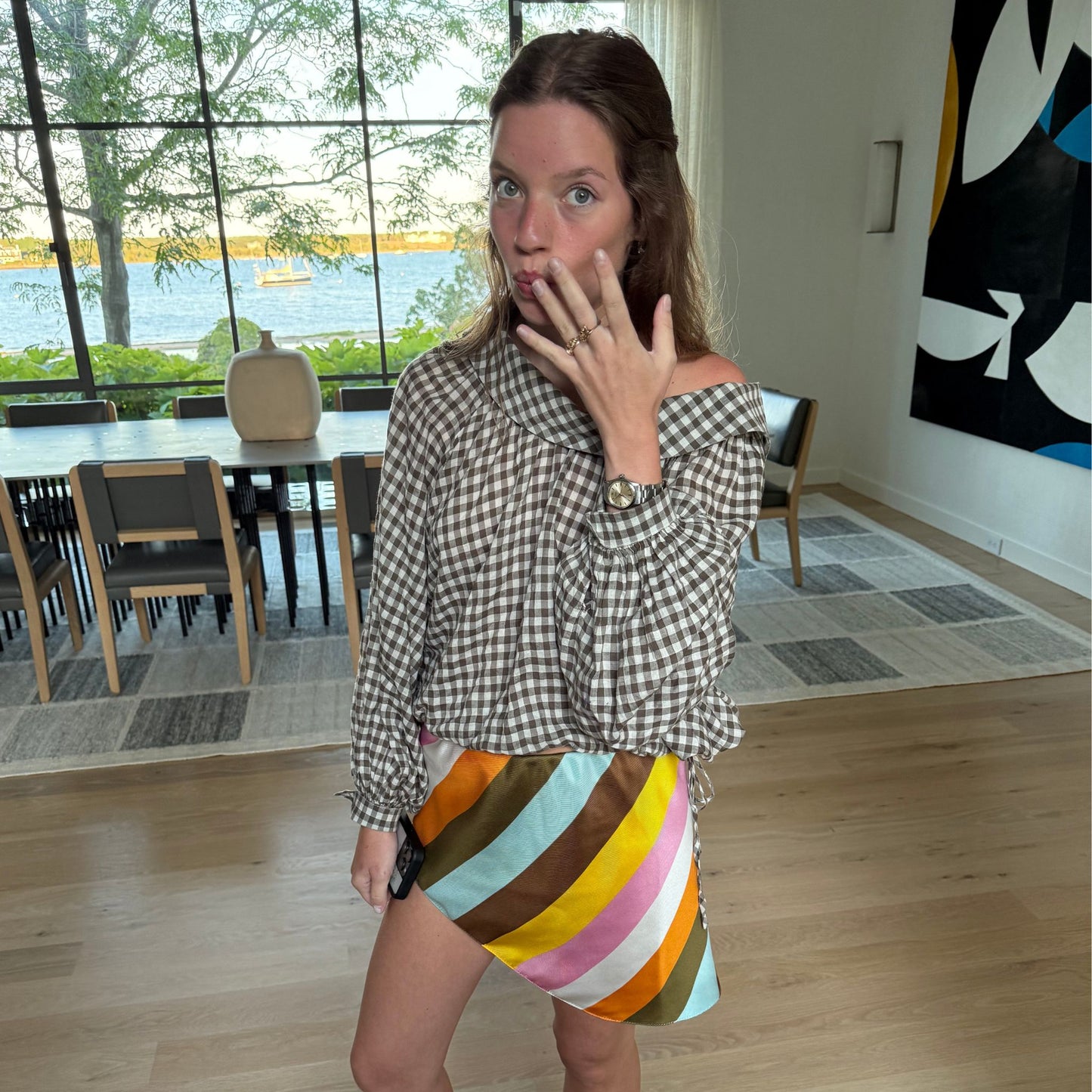 The Gwendolyn Top in Mink Gingham